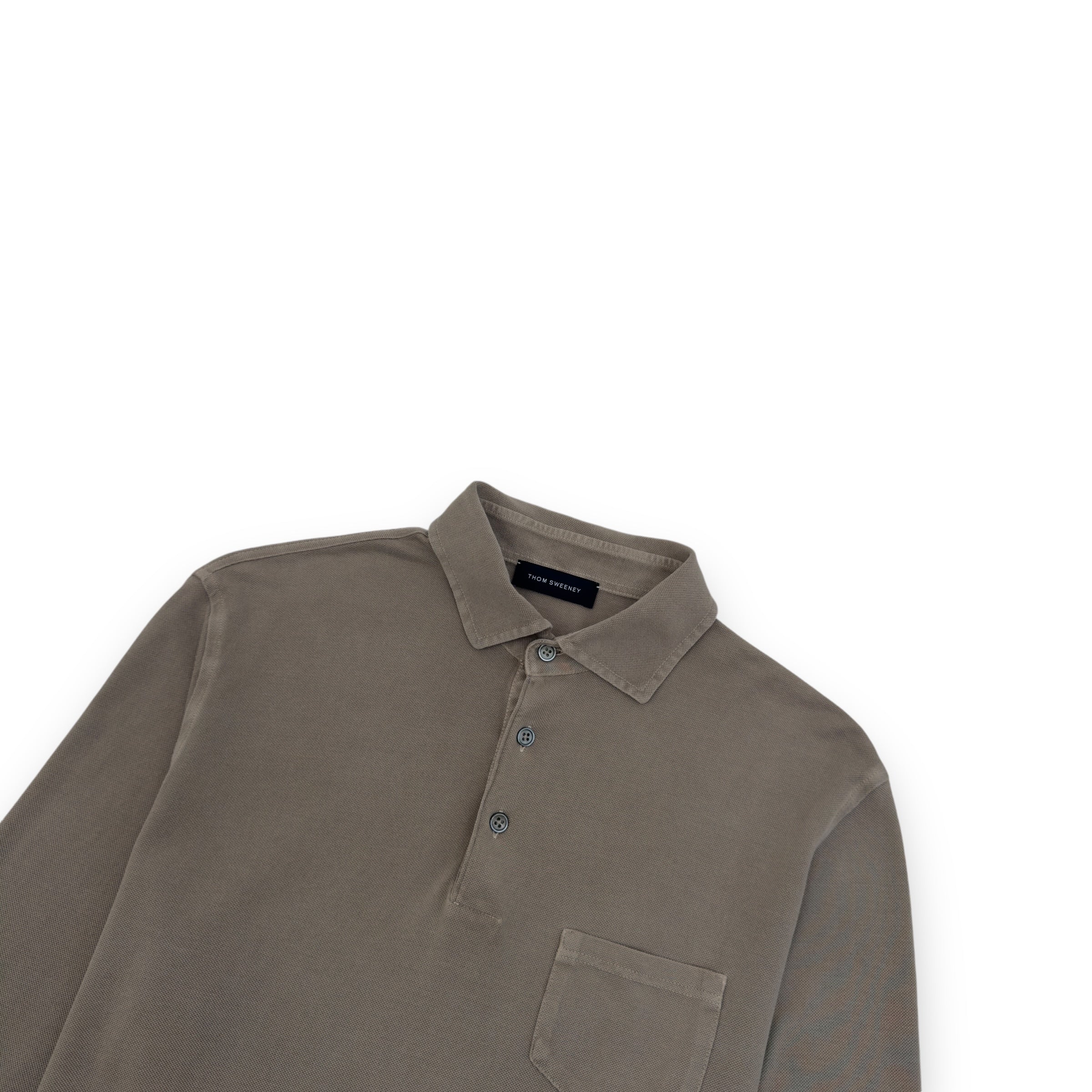 THOM SWEENEY LONG SLEEVE POLO SHIRT TAUPE L