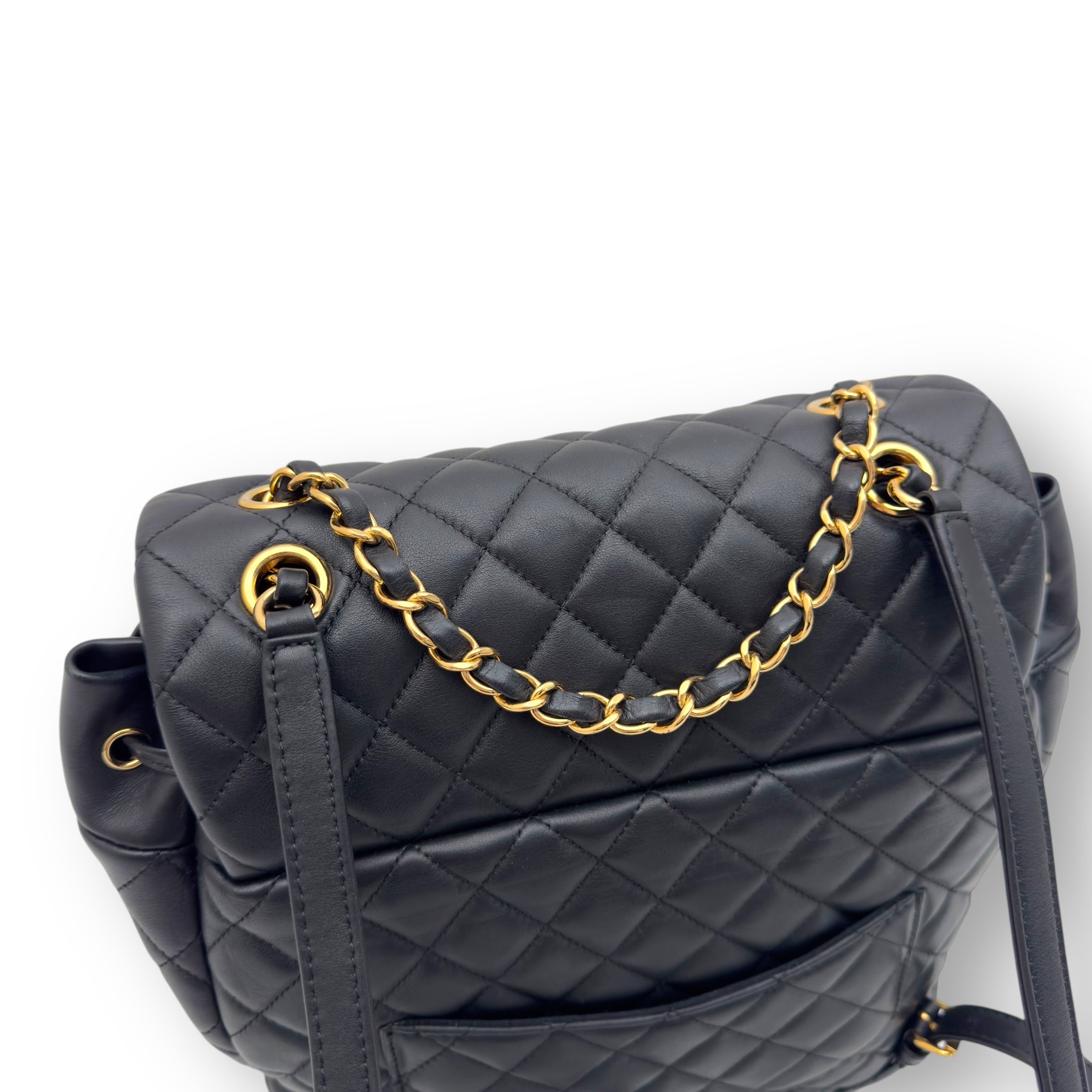 CHANEL URBAN SPIRT QUILTED CALFSKIN BACKPACK BLACK WITH GOLD HARDWARE M