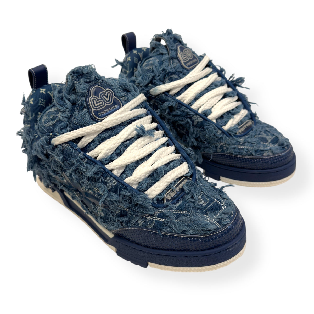 LOUIS VUITTON DISTRESSED DENIM LV SKATE SNEAKER UK7.5