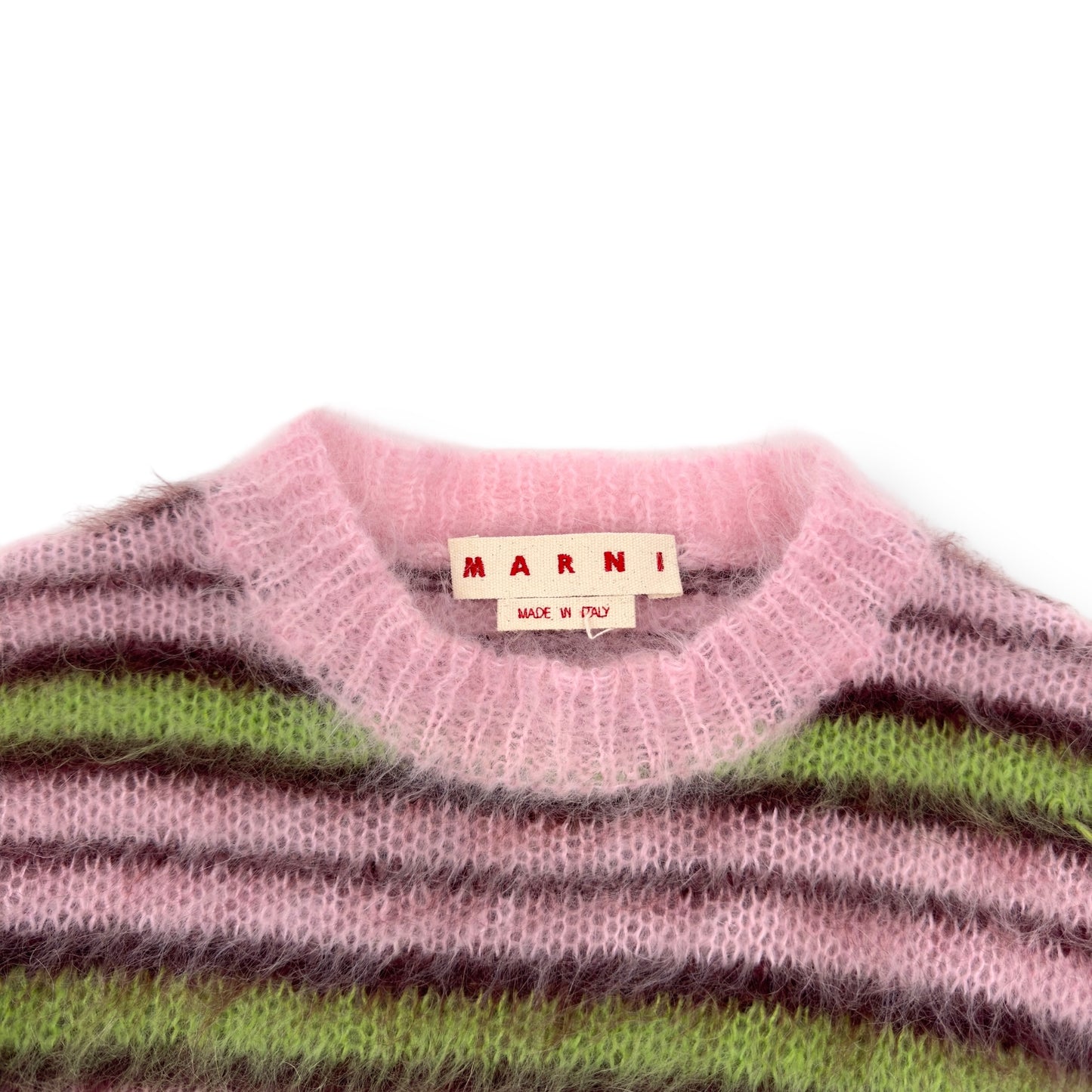 MARNI MOHAIR LONG-SLEEVE CREWNECK STRIPED SWEATER PINK / GREEN 48 / M