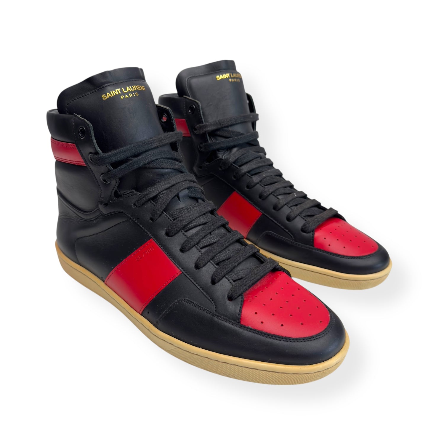 SAINT LAURENT SL-10 HIGH TOP LEATHER SNEAKER RED / BLACK UK9