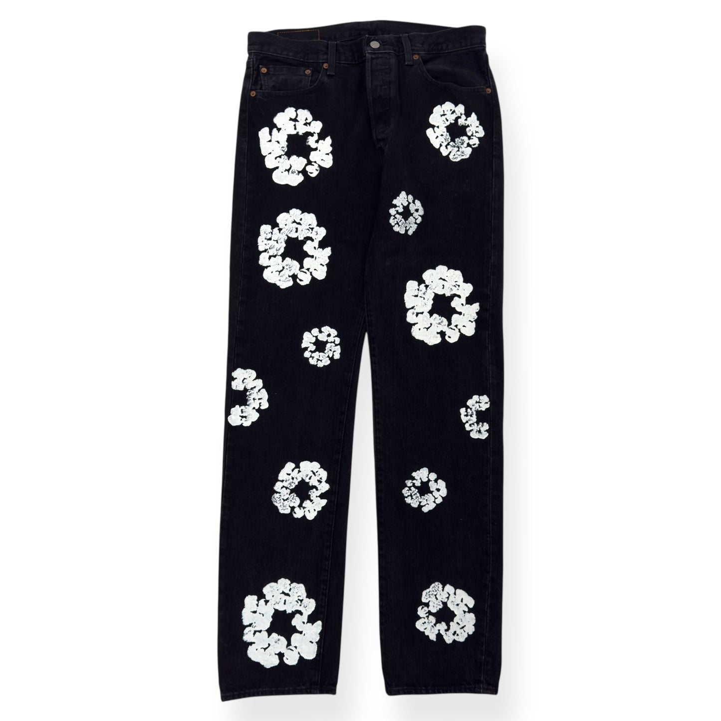 DENIM TEARS X LEVIS COTTON WREATH DENIM JEANS BLACK / WHITE W34”