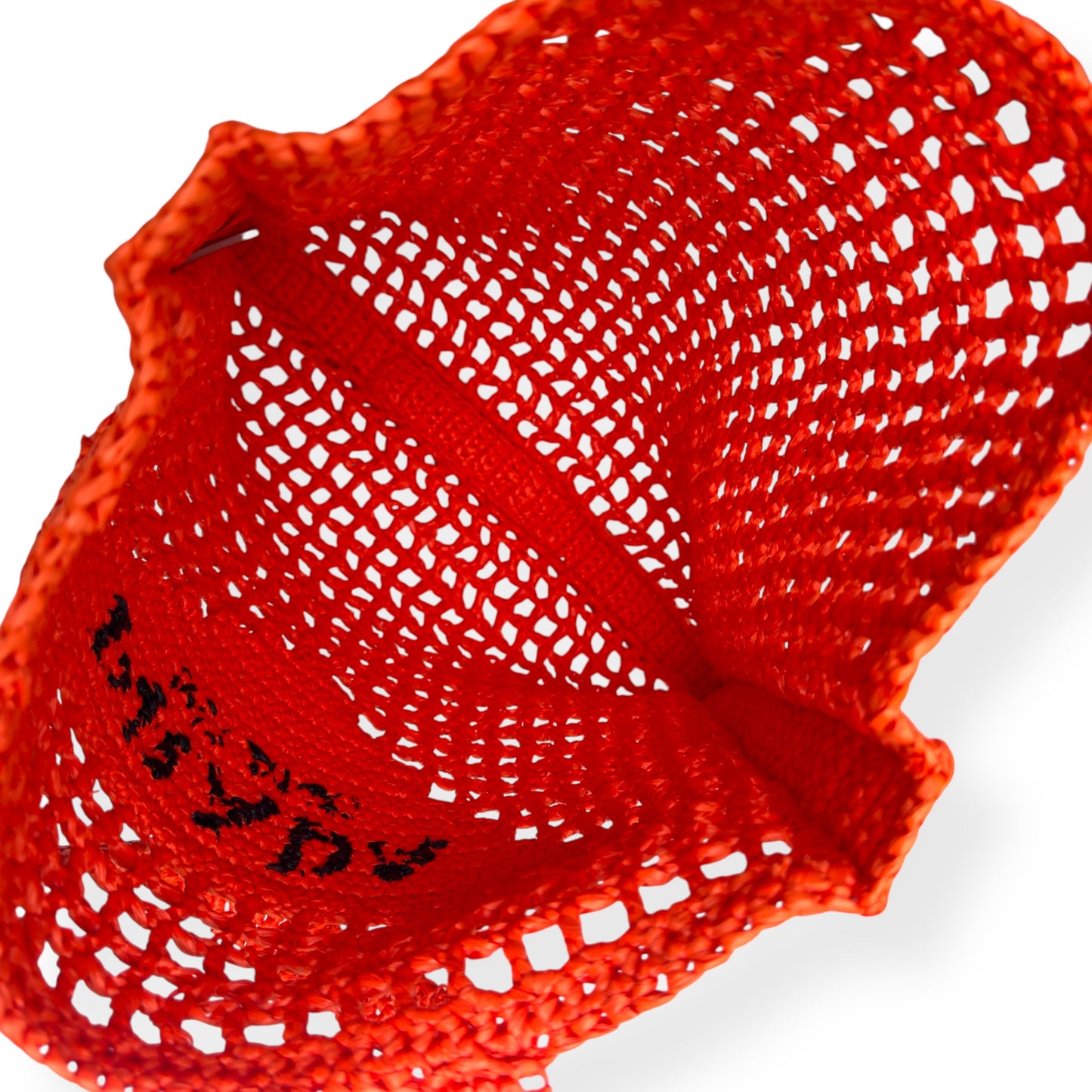 PRADA TRIANGLE-LOGO CROCHET RAFFIA TOTE BAG ORANGE / BLACK