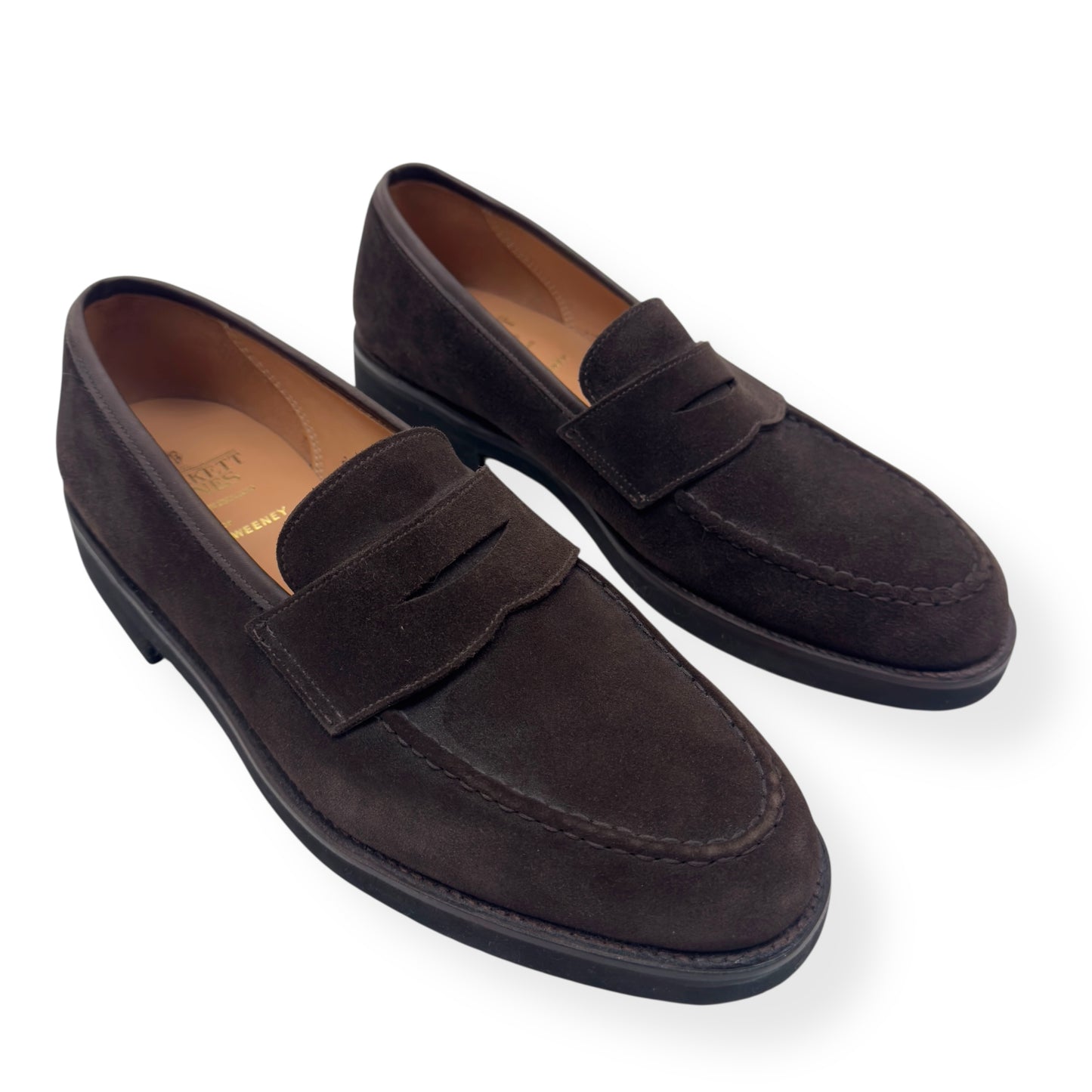 THOM SWEENEY CALF SUEDE PENNY LOAFER ESPRESSO BROWN UK9.5