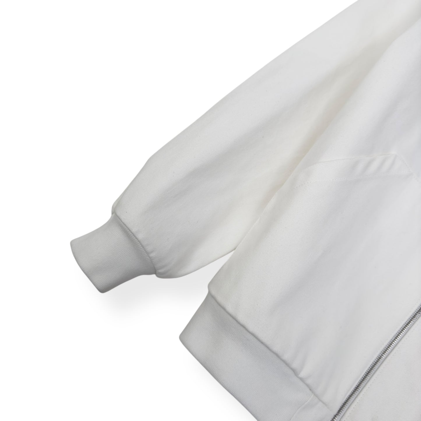 PRADA TRIANGLE LOGO ZIP-UP DENIM HOODIE WHITE M