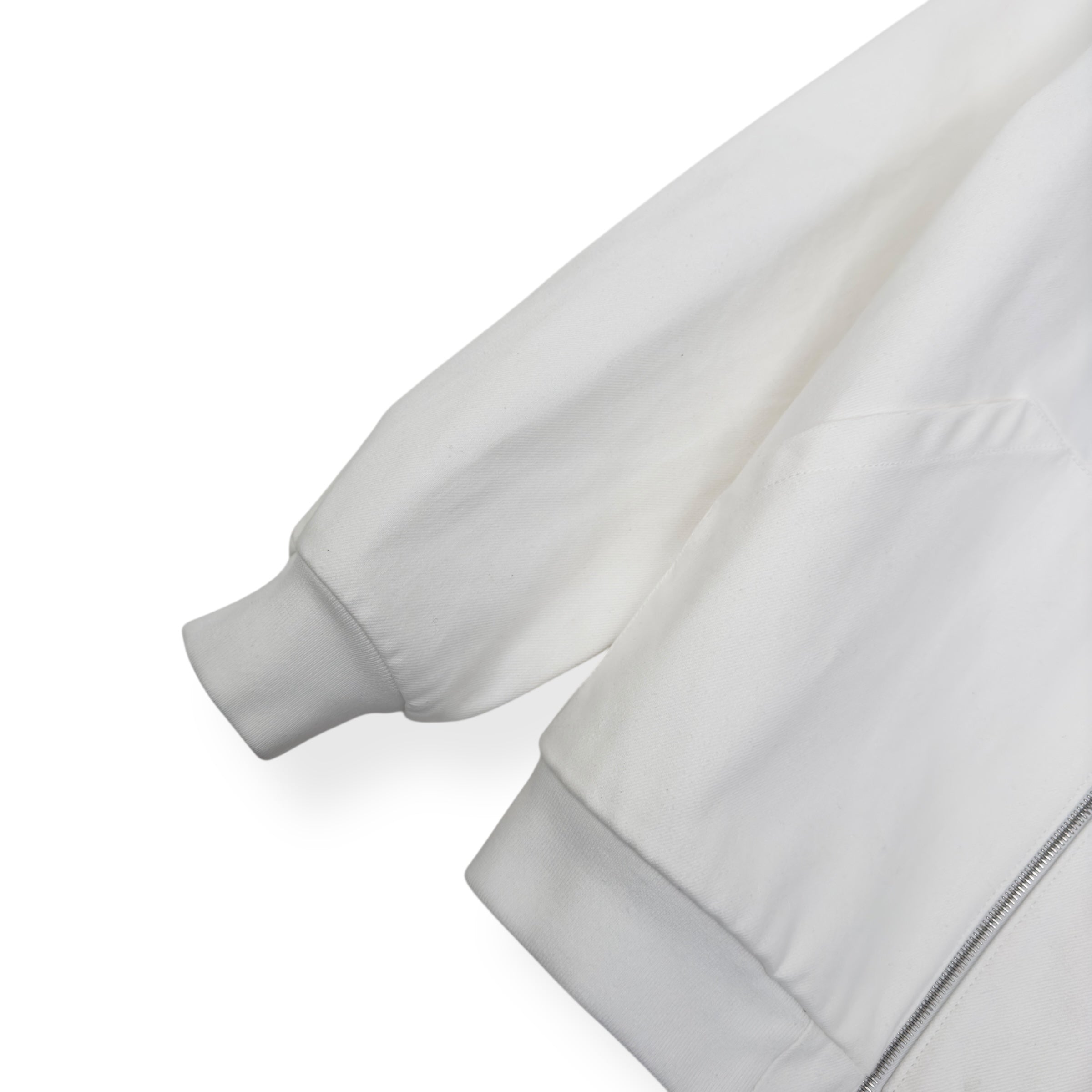 PRADA TRIANGLE LOGO ZIP-UP DENIM HOODIE WHITE M
