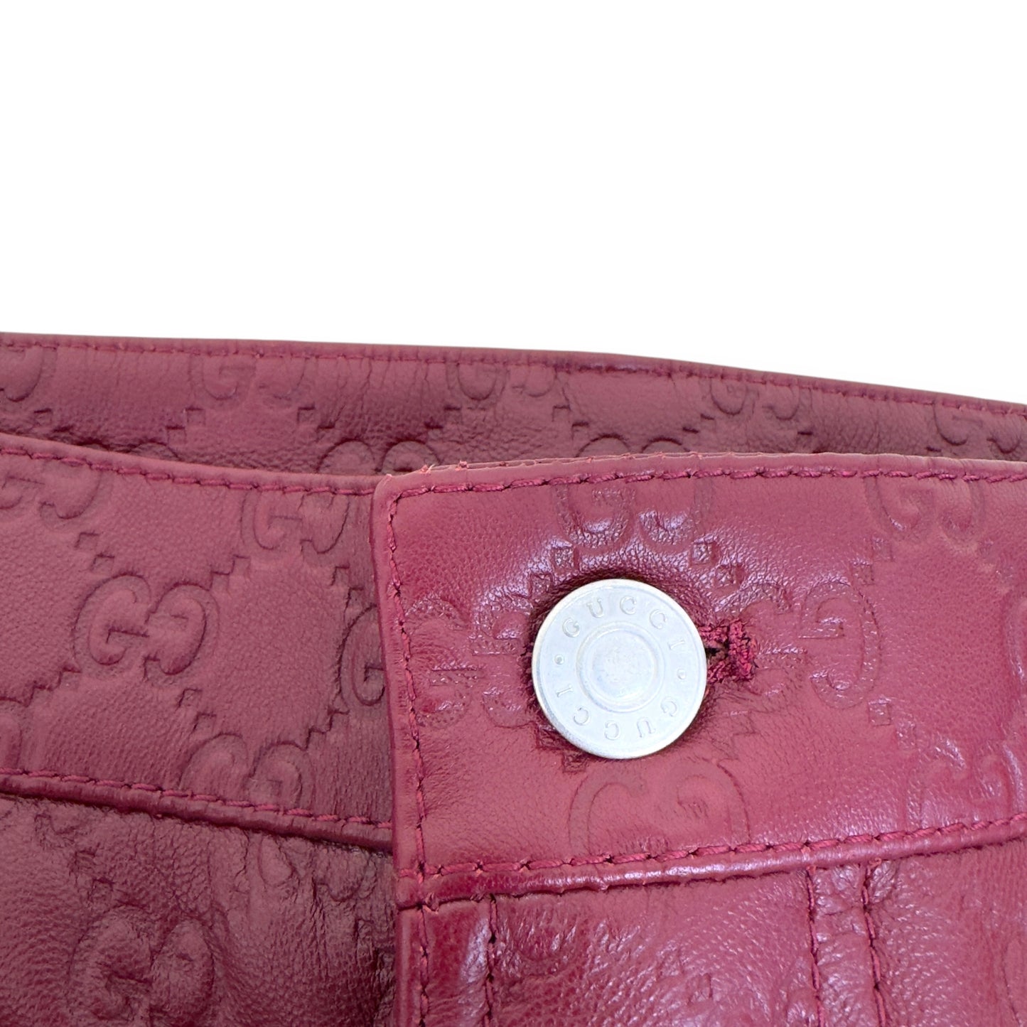 GUCCI GG EMBOSSED LEATHER TROUSERS RED 50 / L