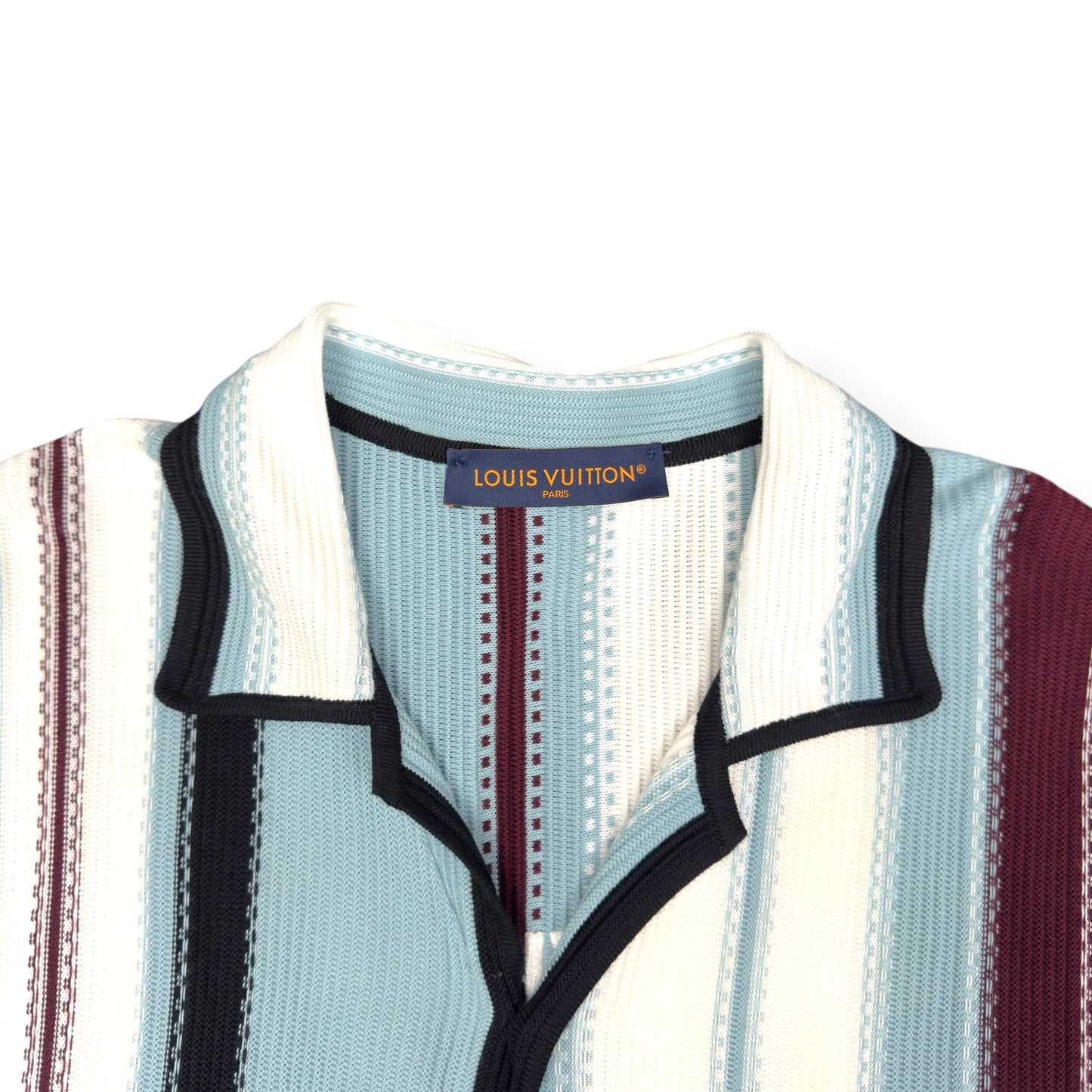 LOUIS VUITTON STRIPED CROCHET SHORT-SLEEVED SHIRT BLUE XXL