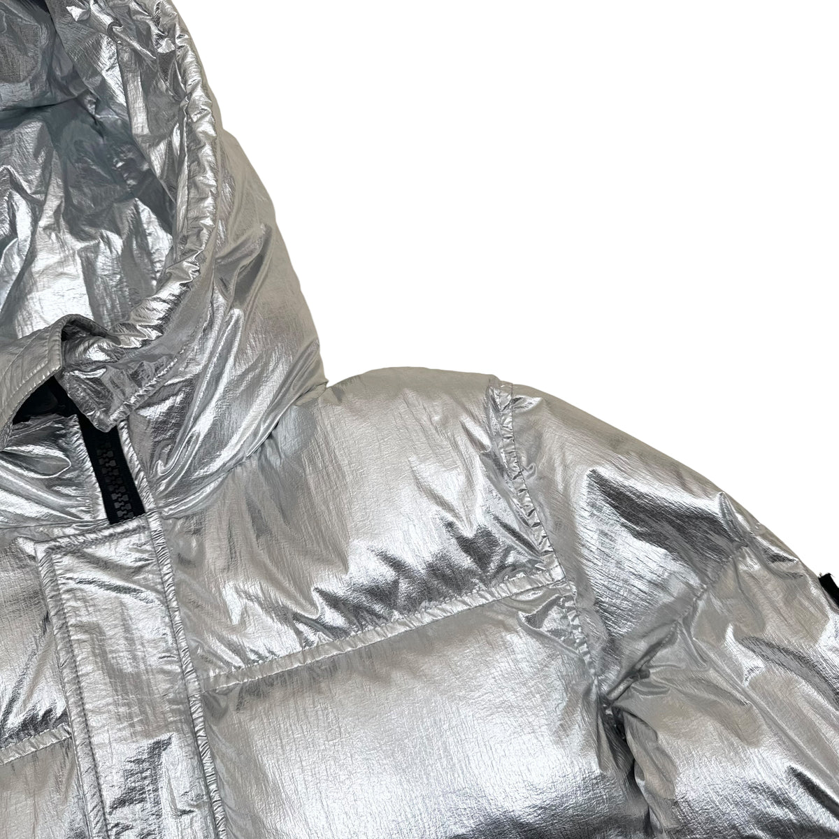 KENZO PARIS HOODED PUFFER JACKET METALLIC SILVER M