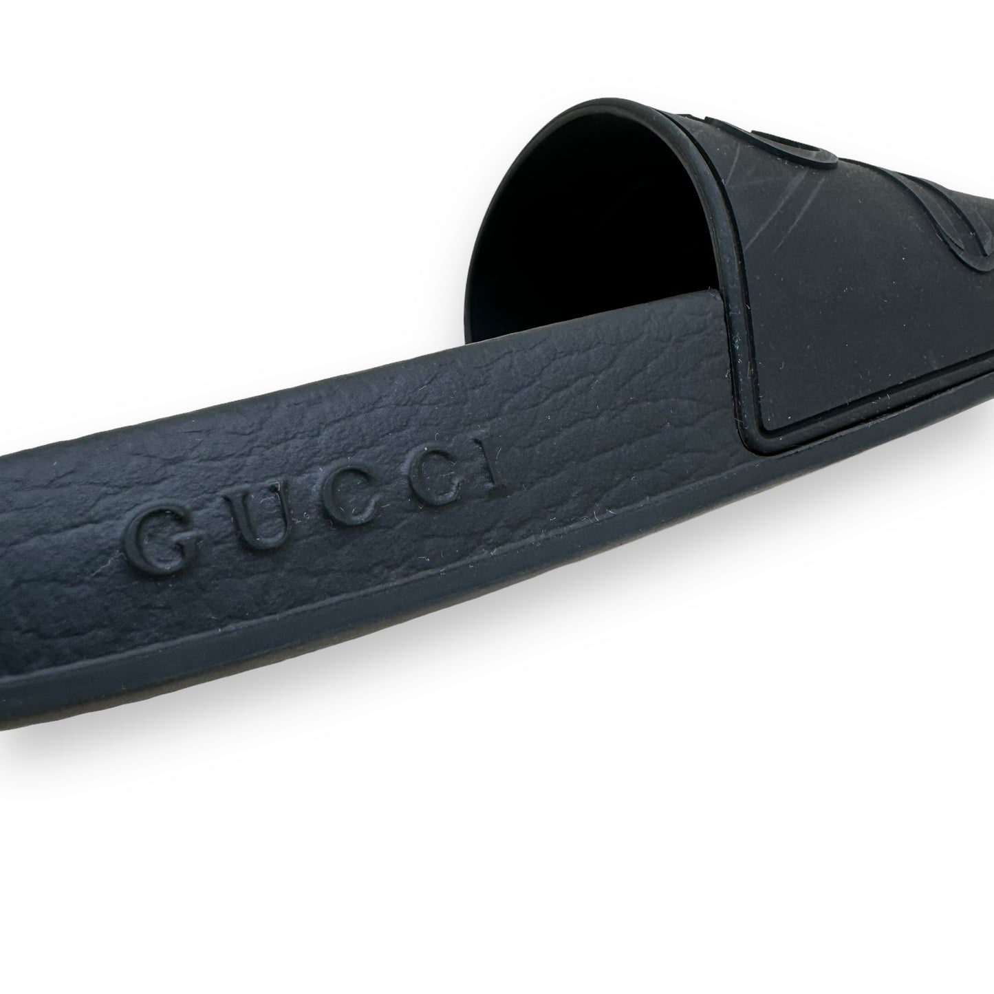 GUCCI RUBBER TRADEMARK LOGO SLIDES BLACK UK5