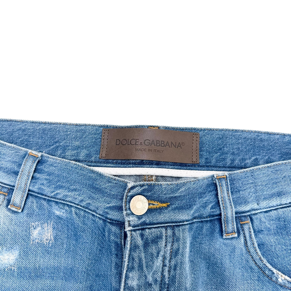 DOLCE & GABBANA DISTRESSED DENIM JEANS BLUE / YELLOW L