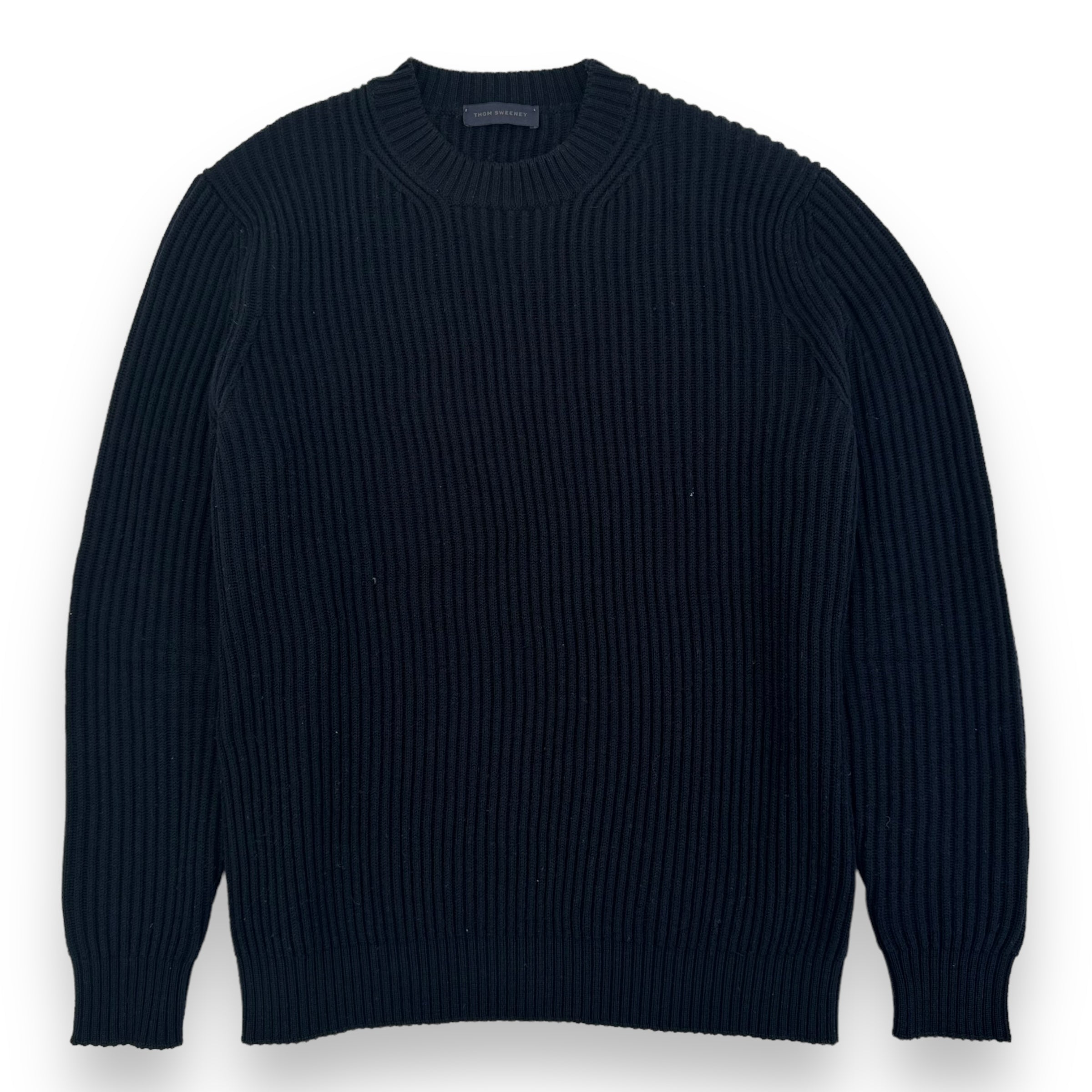 THOM SWEENEY MERINO WOOL RIBBED CREWNECK SWEATER NAVY M