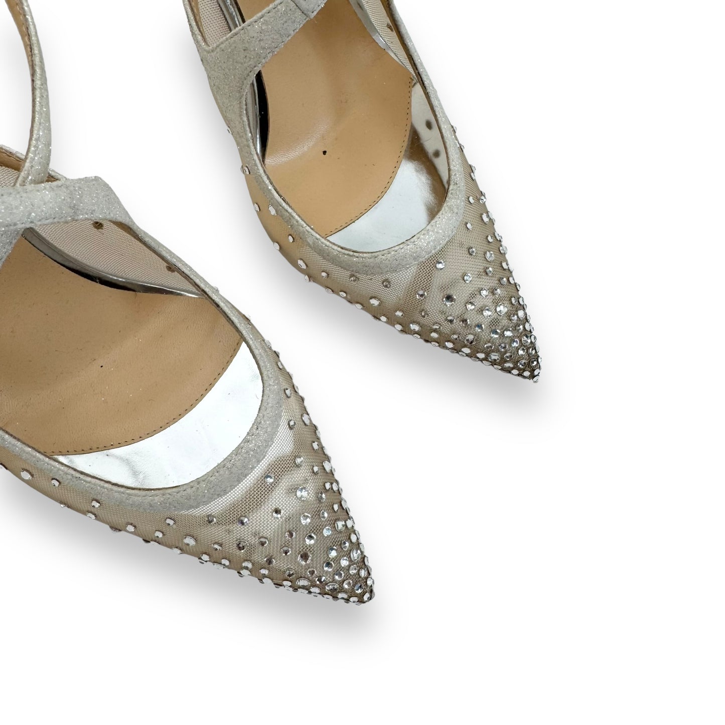 CHRISTIAN LOUBOUTIN TWISTISSIMA STRASS LEATHER / MESH PUMPS SILVER UK8.5