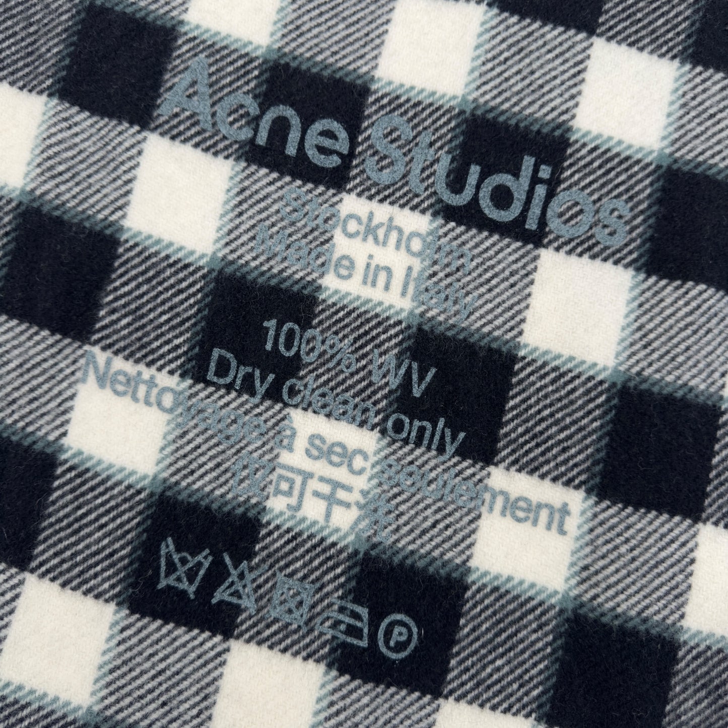 ACNE STUDIOS CHECK WOOL SCARF BLUE