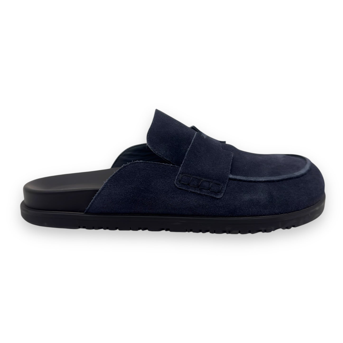 HERMES SUEDE GO MULES NAVY / BLACK UK10.5