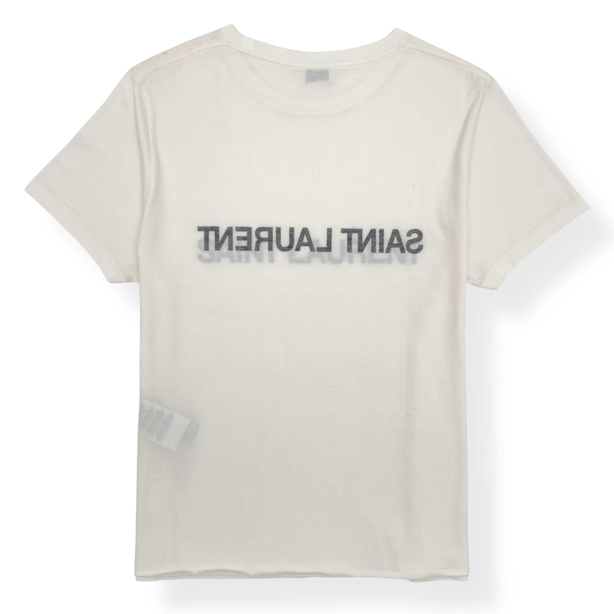 SAINT LAURENT LOGO-PRINT COTTON T-SHIRT WHITE / BLACK M