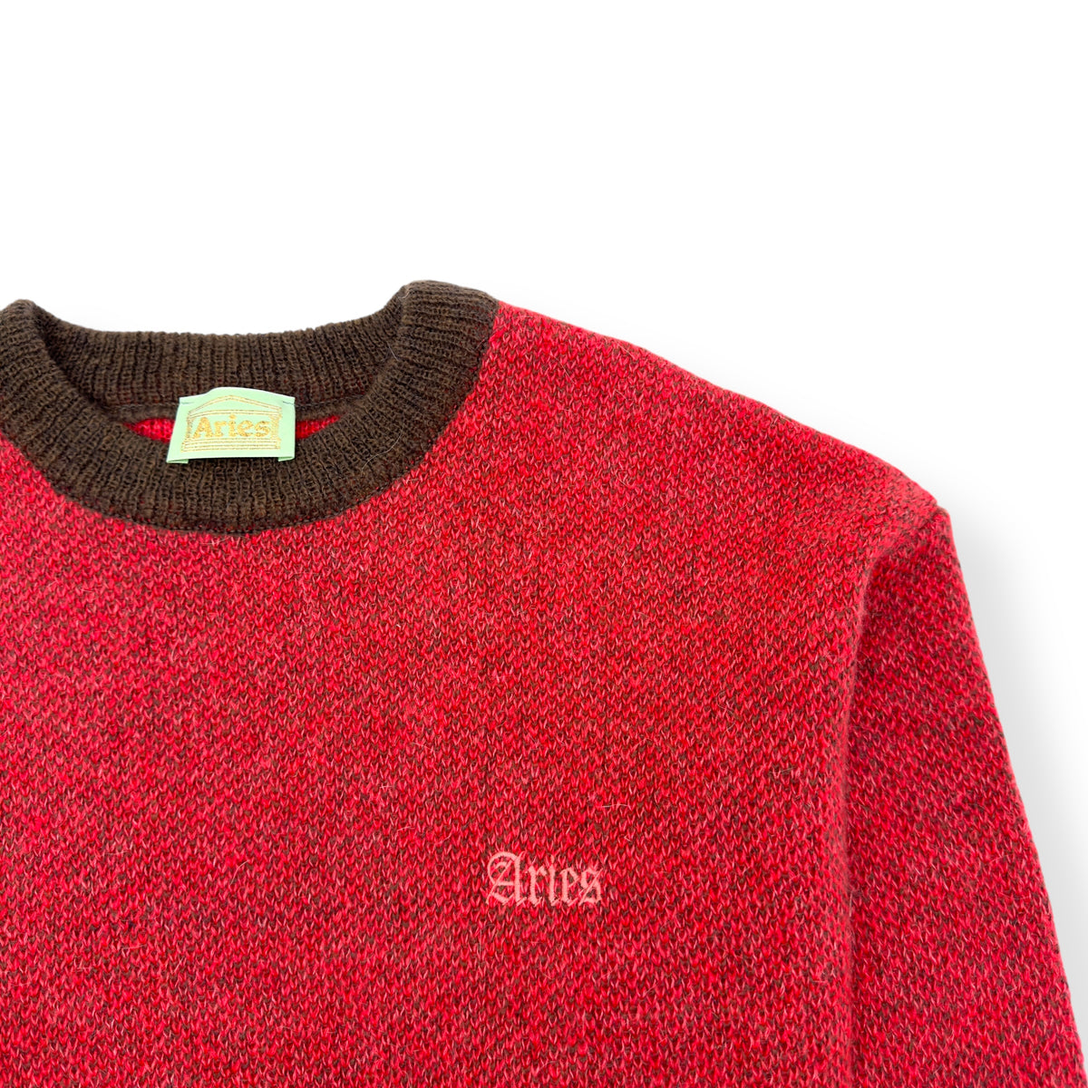 ARIES BRUSHED MOHAIR CREW NECK KNITTED SWEATER PINK / BROWN M