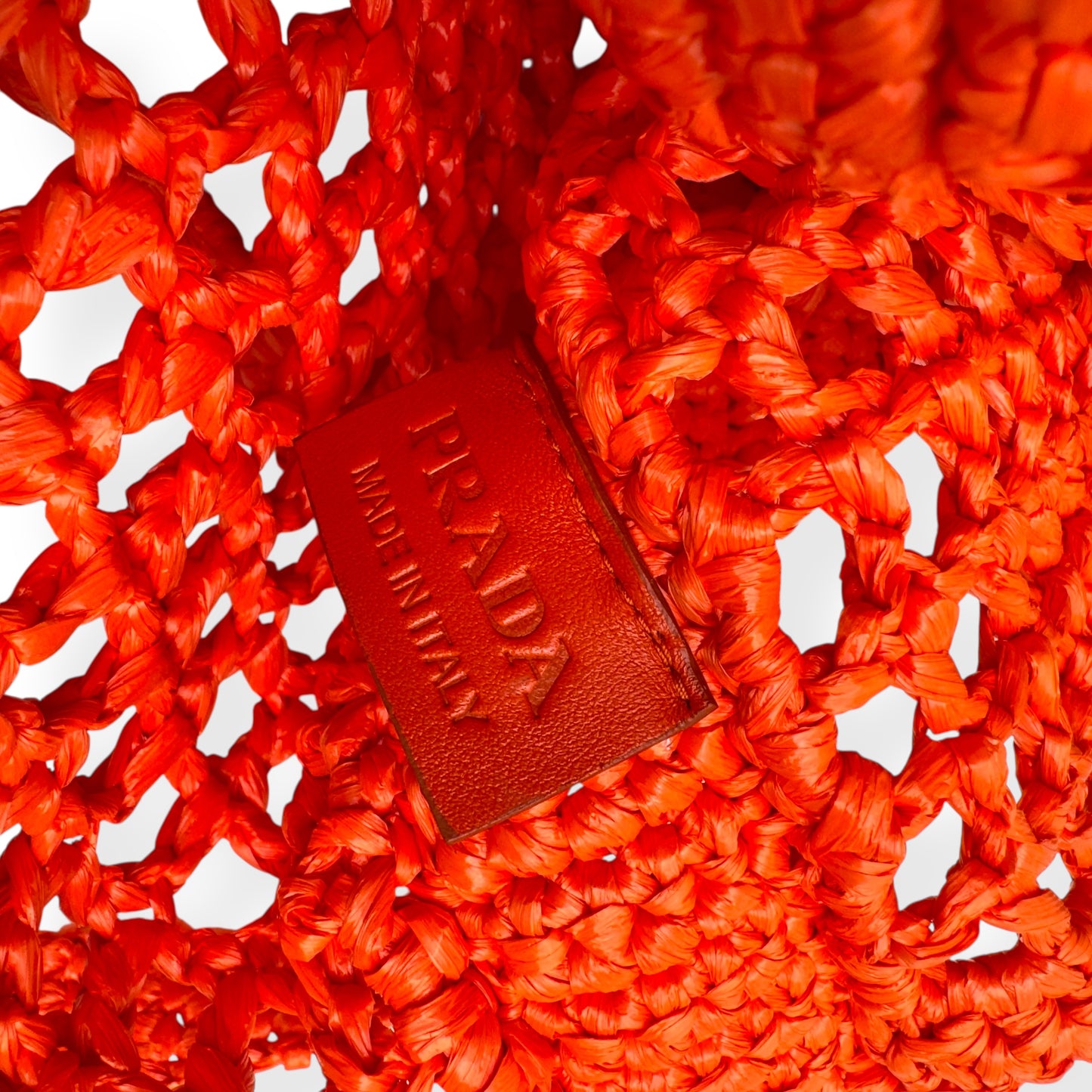 PRADA TRIANGLE-LOGO CROCHET RAFFIA TOTE BAG ORANGE / BLACK