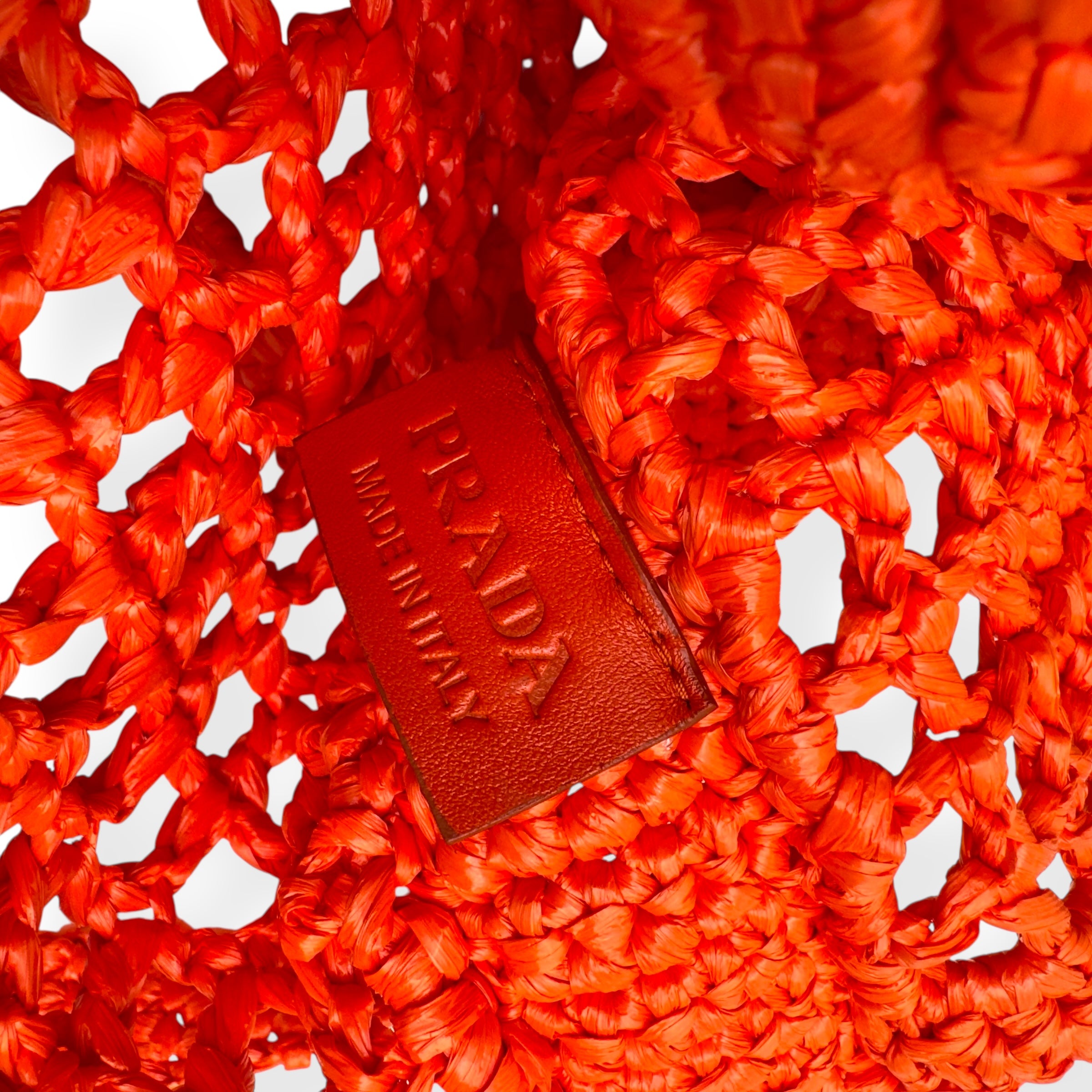 PRADA TRIANGLE-LOGO CROCHET RAFFIA TOTE BAG ORANGE / BLACK