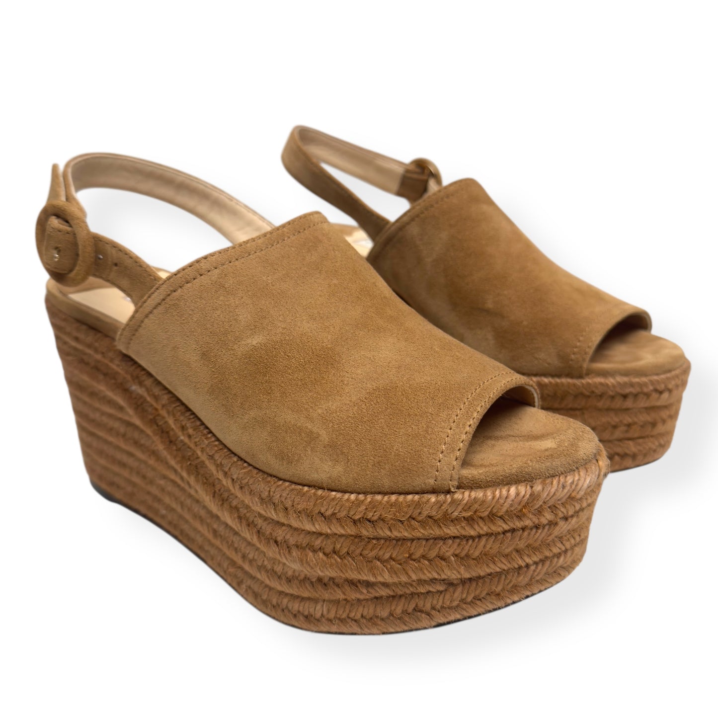 JIMMY CHOO DEYA 95 SUEDE ESPADRILLE WEDGE TAN 38 / UK5