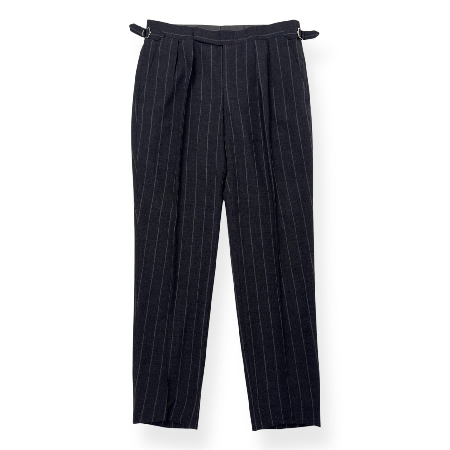 THOM SWEEEY BESPOKE PINSTRIPE TROUSERS GREY M