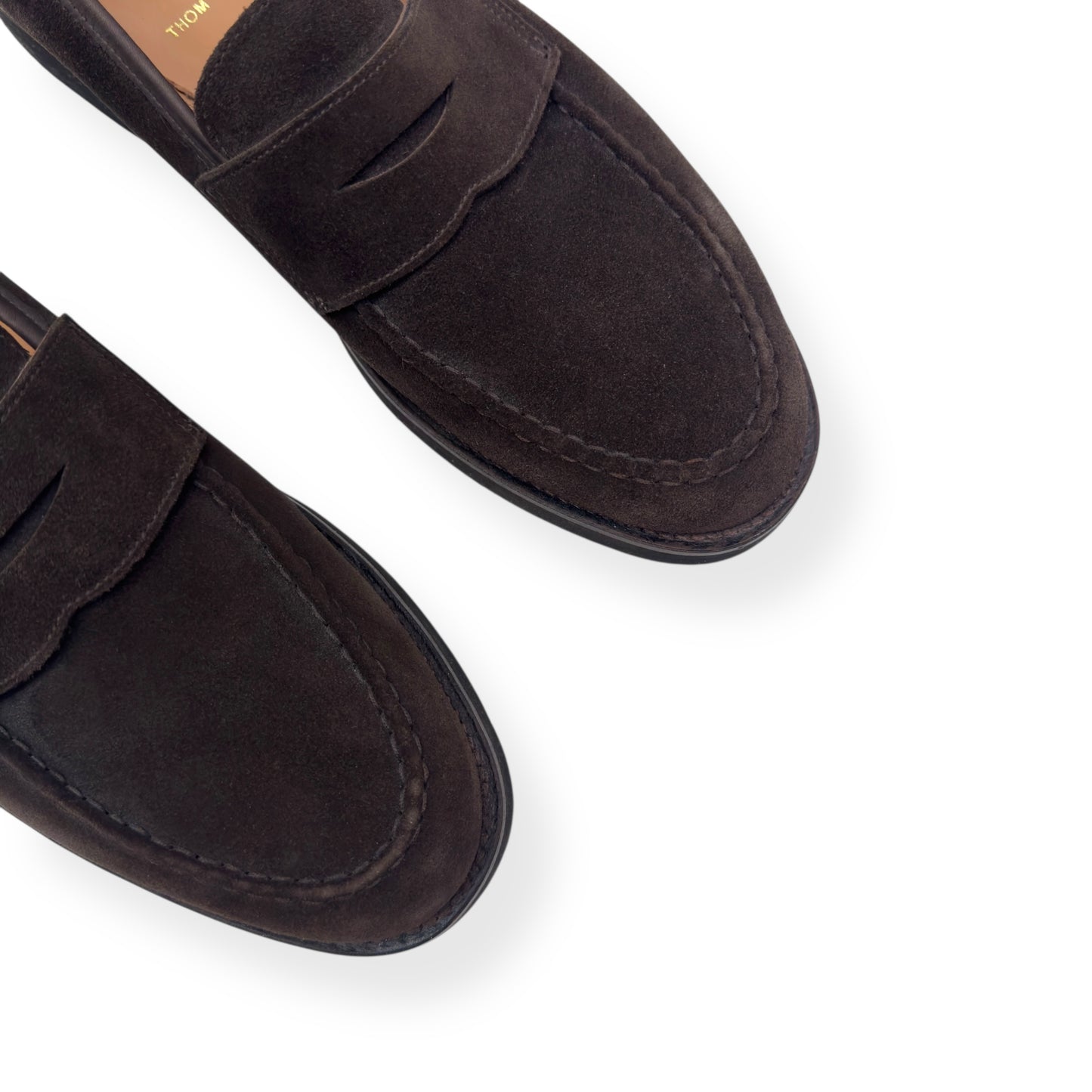THOM SWEENEY CALF SUEDE PENNY LOAFER ESPRESSO BROWN UK9.5