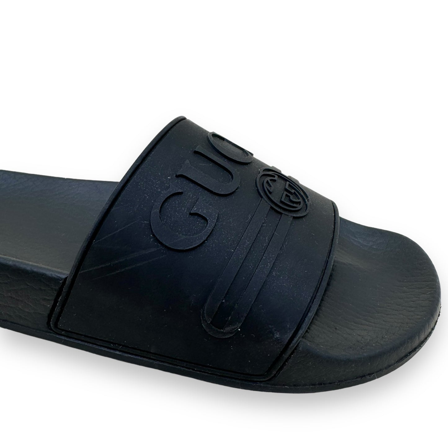 GUCCI RUBBER TRADEMARK LOGO SLIDES BLACK UK5