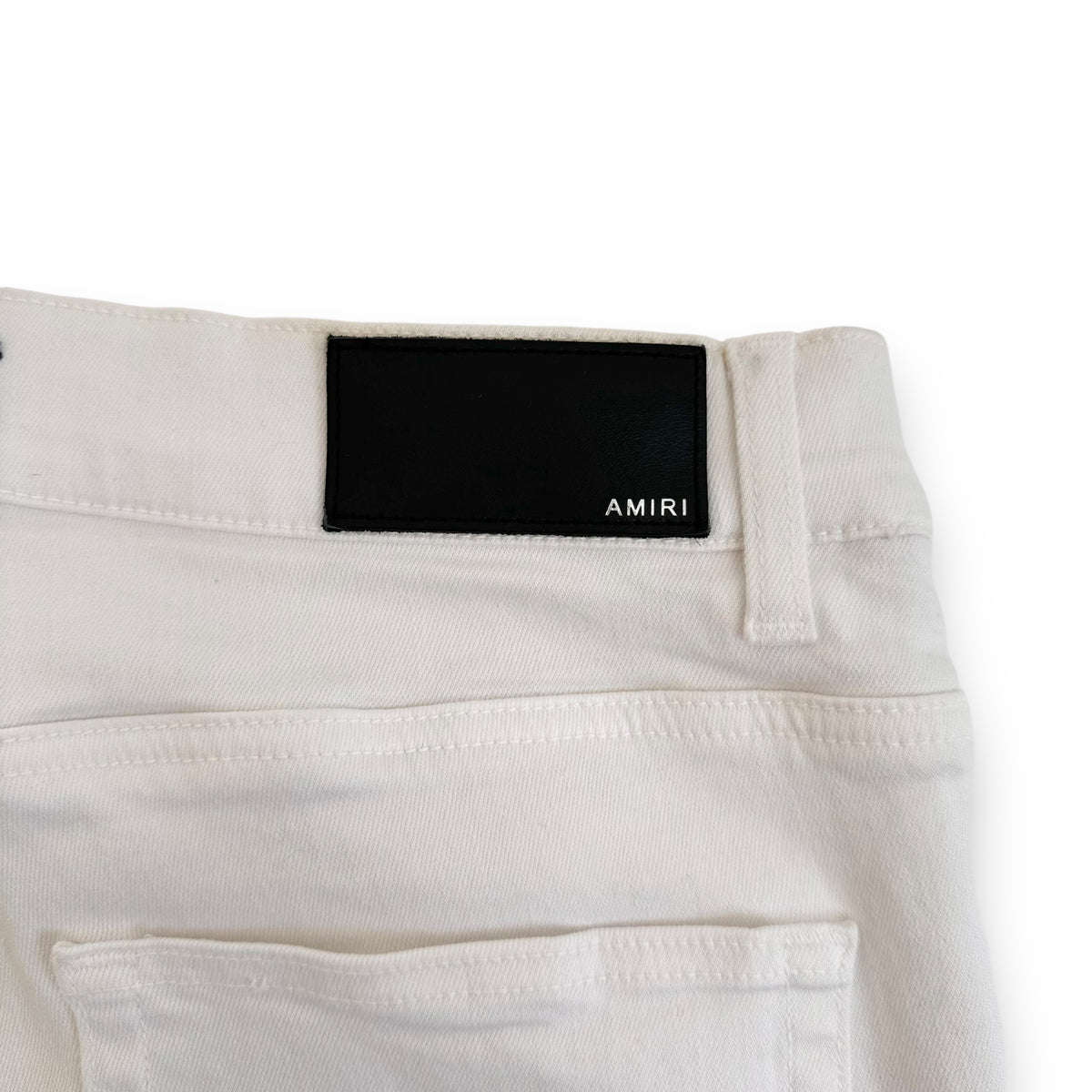 AMIRI DISTRESSED ART PATCH DENIM JEANS WHITE 36W