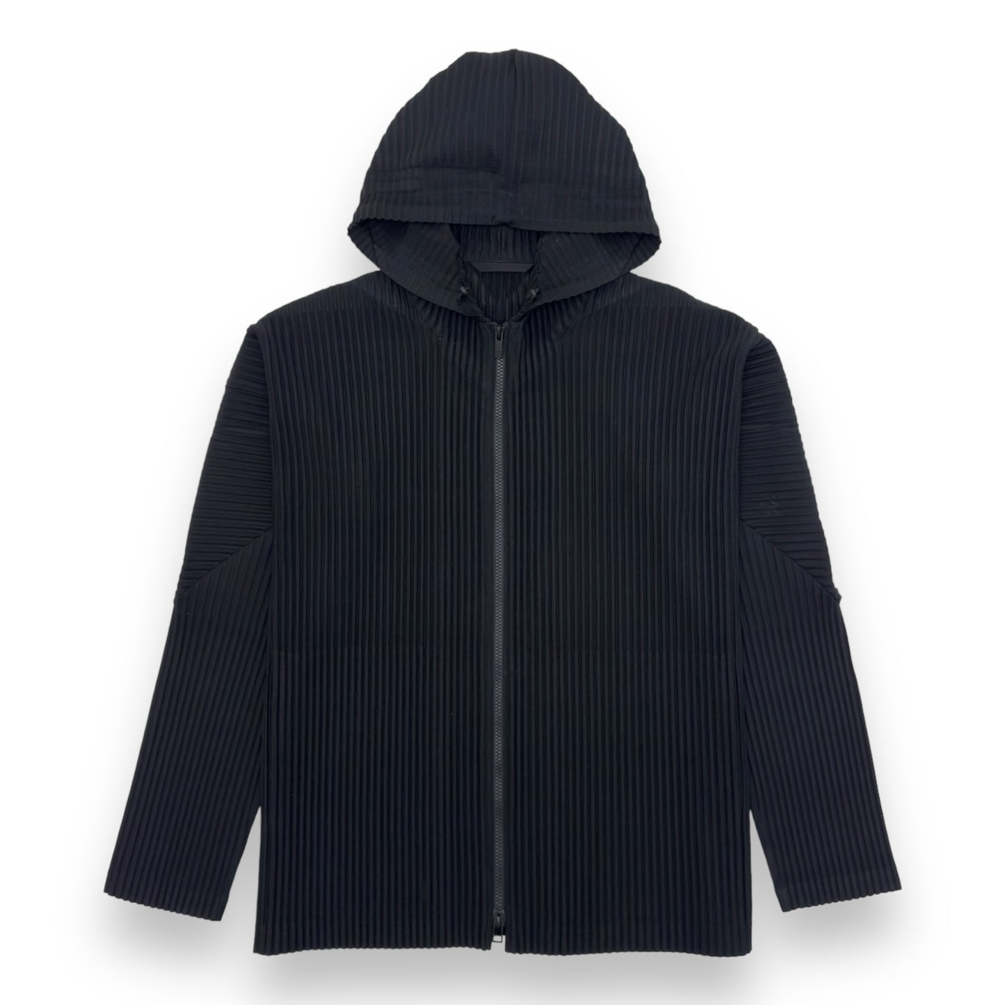 ISSEY MIYAKE HOMME PLISSÉ PLEATED ZIP-UP HOODIE BLACK L