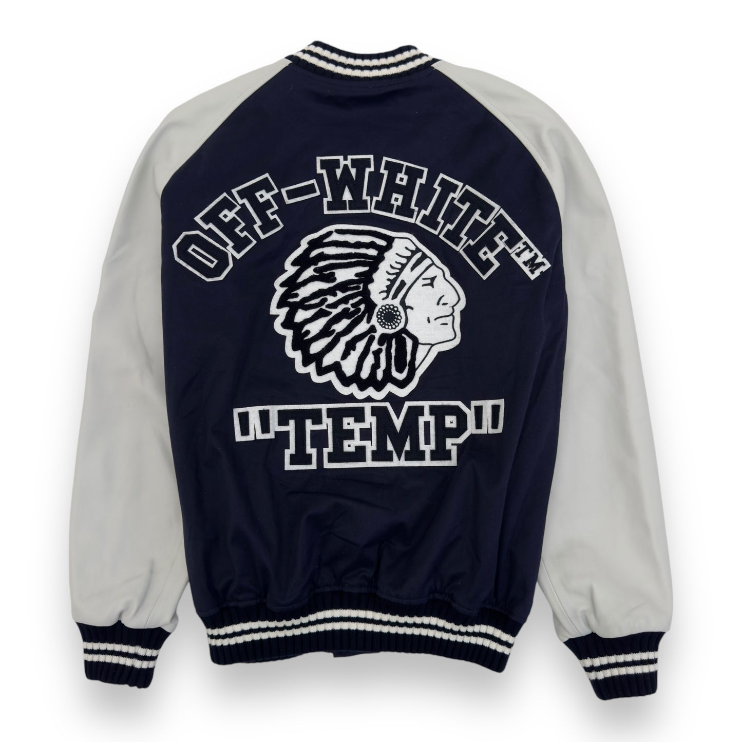 OFF-WHITE PATCH VARSITY LEATHER / COTTON JACKET BLUE / WHITE XL