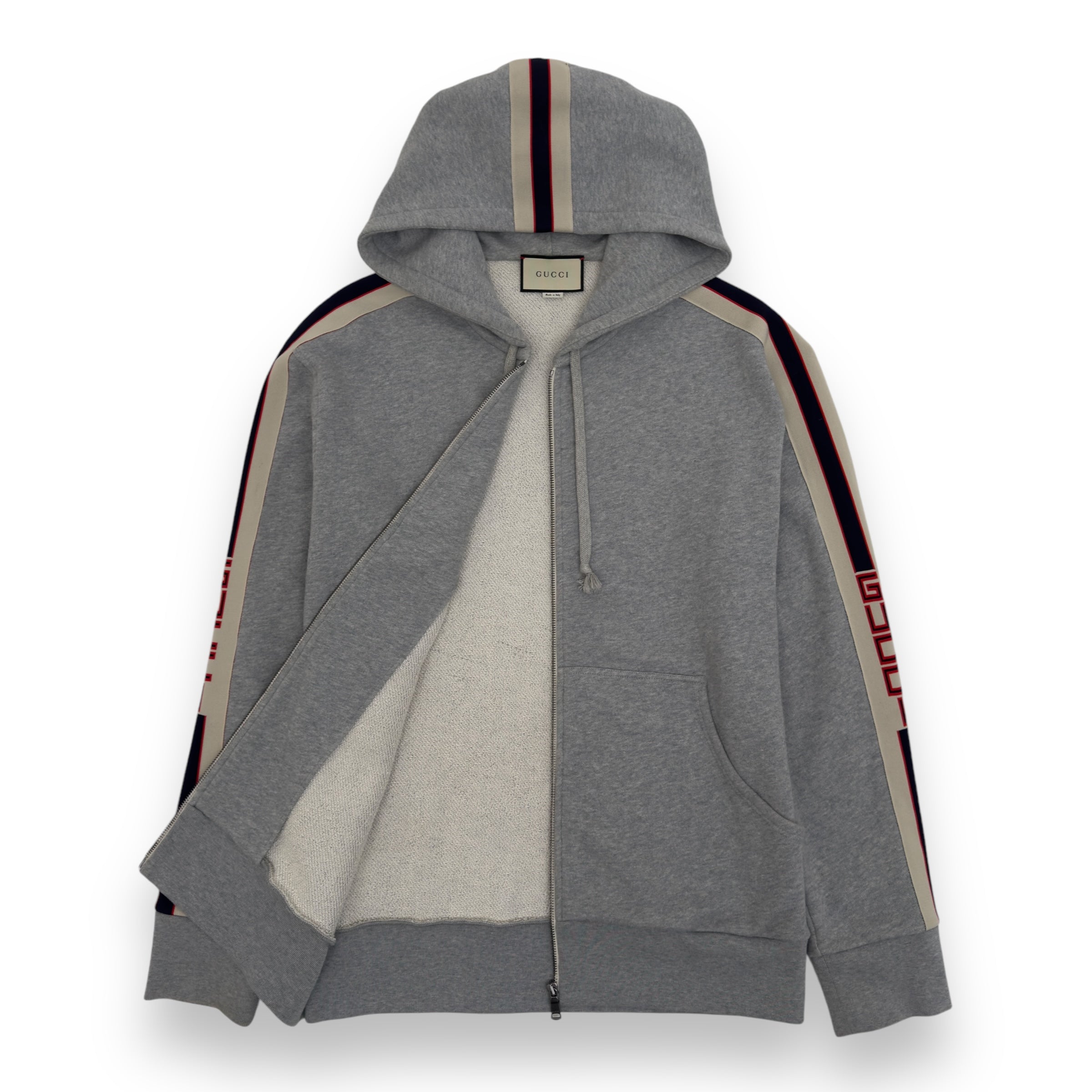 GUCCI LOGO STRIPE ZIP UP HOODIE GREY XXL Wylist