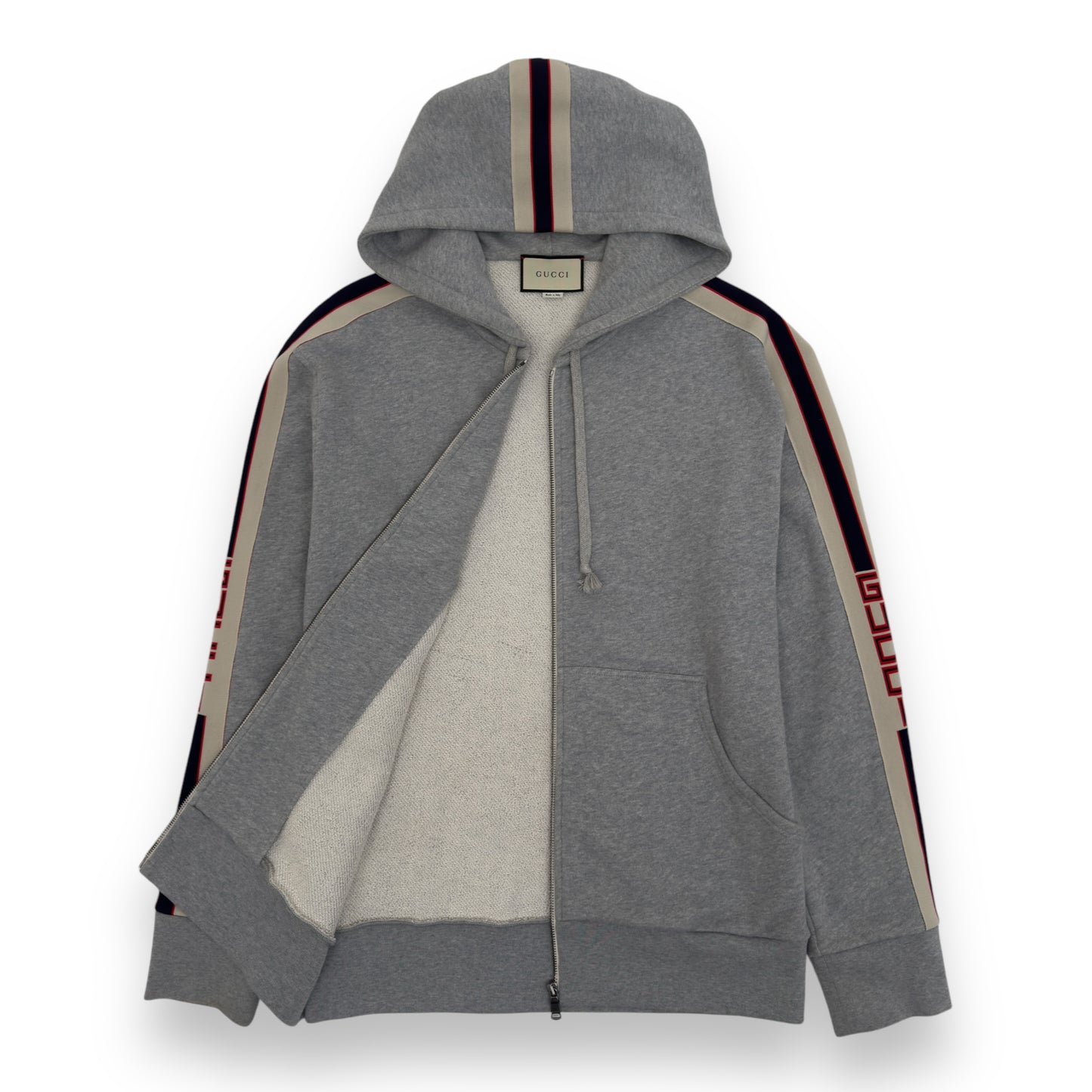 GUCCI LOGO STRIPE ZIP-UP HOODIE GREY XXL