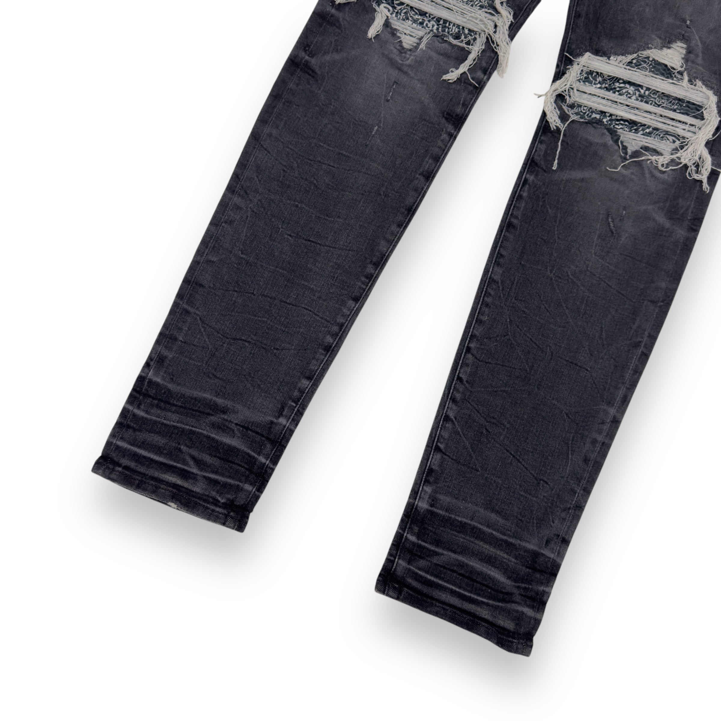 AMIRI BANDANA PATCH DISTRESSED DENIM JEANS BLACK W34”