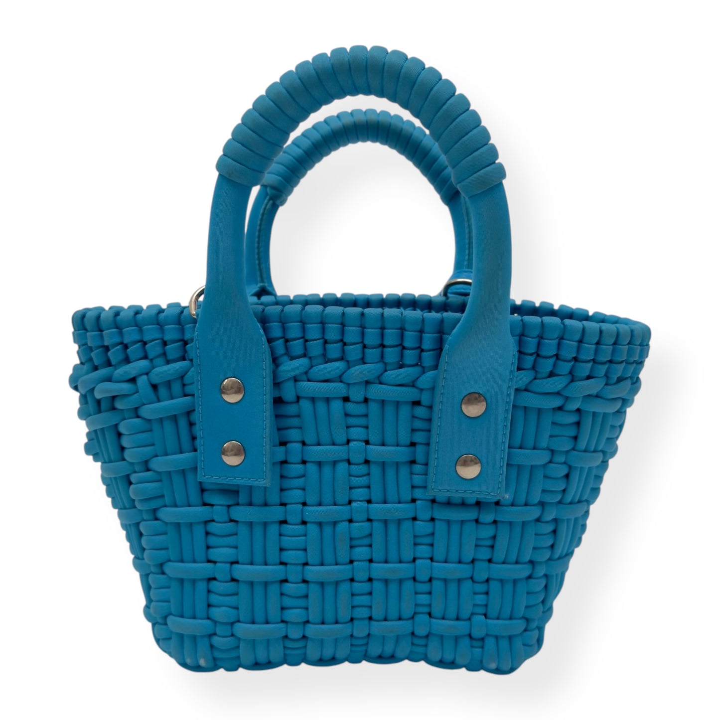 BALENCIAGA BISTRO RECYCLED NYLON BASKET BAG BLUE XXS