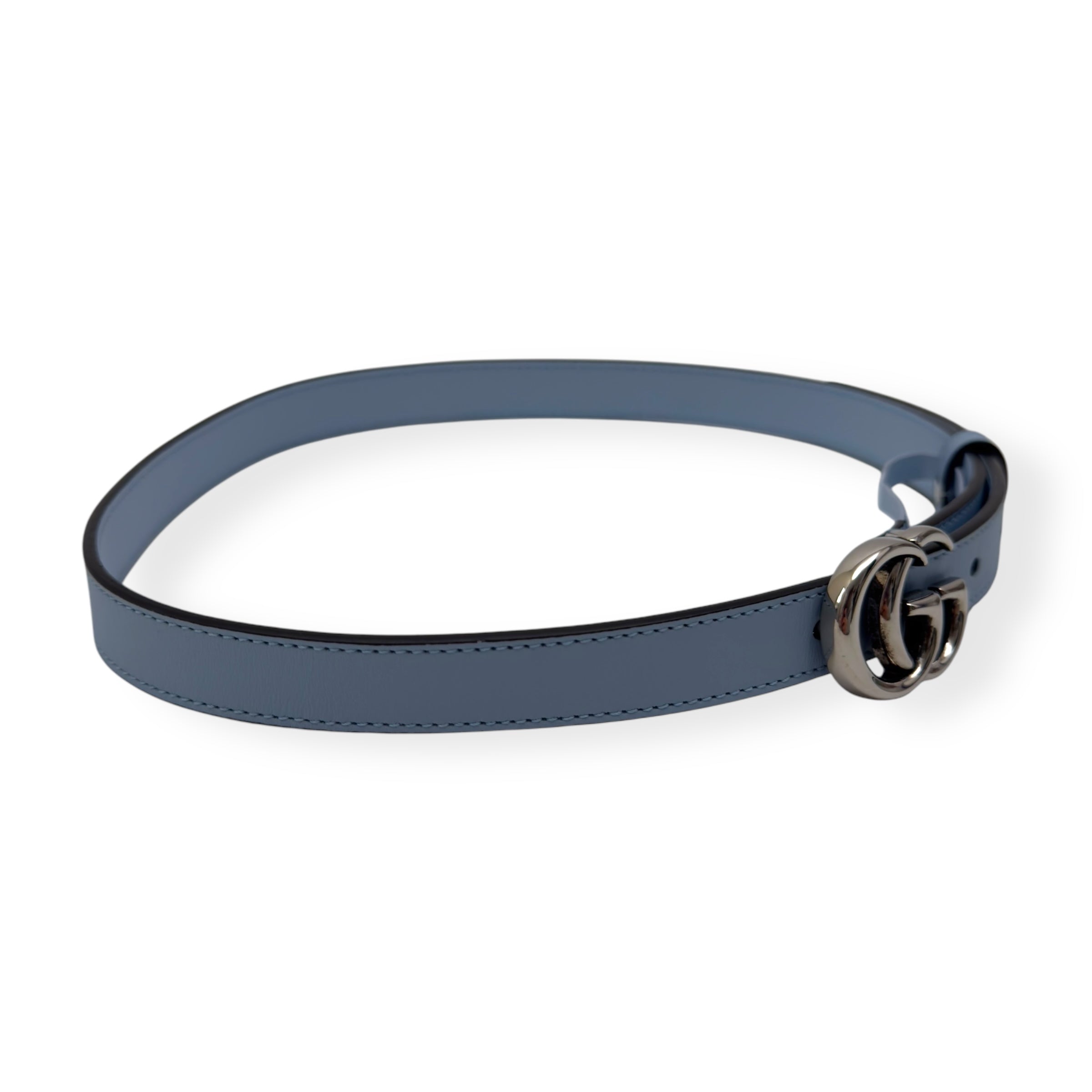 GUCCI GG MARMONT BUCKLE SLIM BELT BLUE / SILVER 70CM