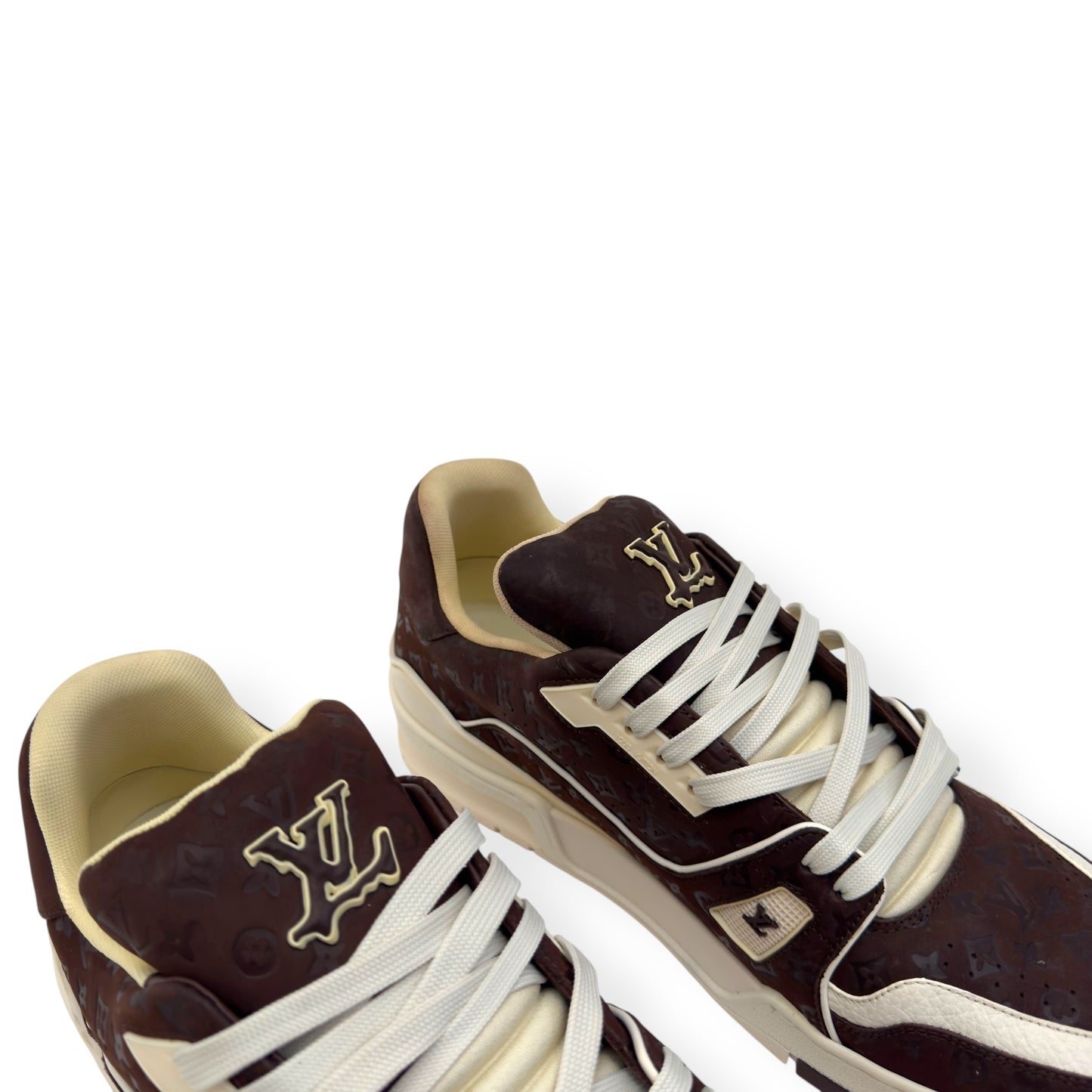 LOUIS VUITTON X TYLER THE CREATOR LV TRAINER MOCHA BROWN / BEIGE UK10