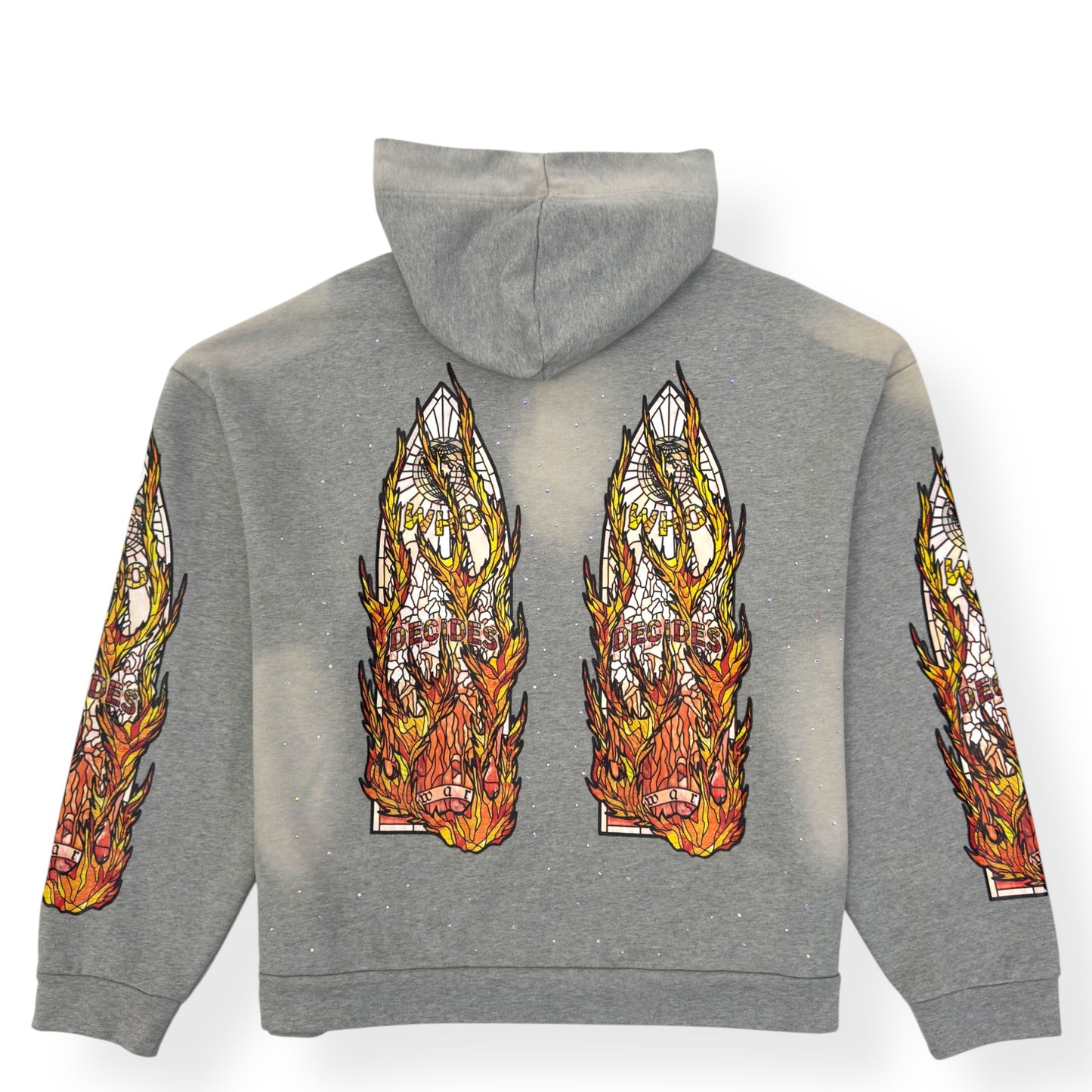 WHO DECIDES WAR FLAMES GLASS HOODIE VINTAGE GREY / ORANGE L