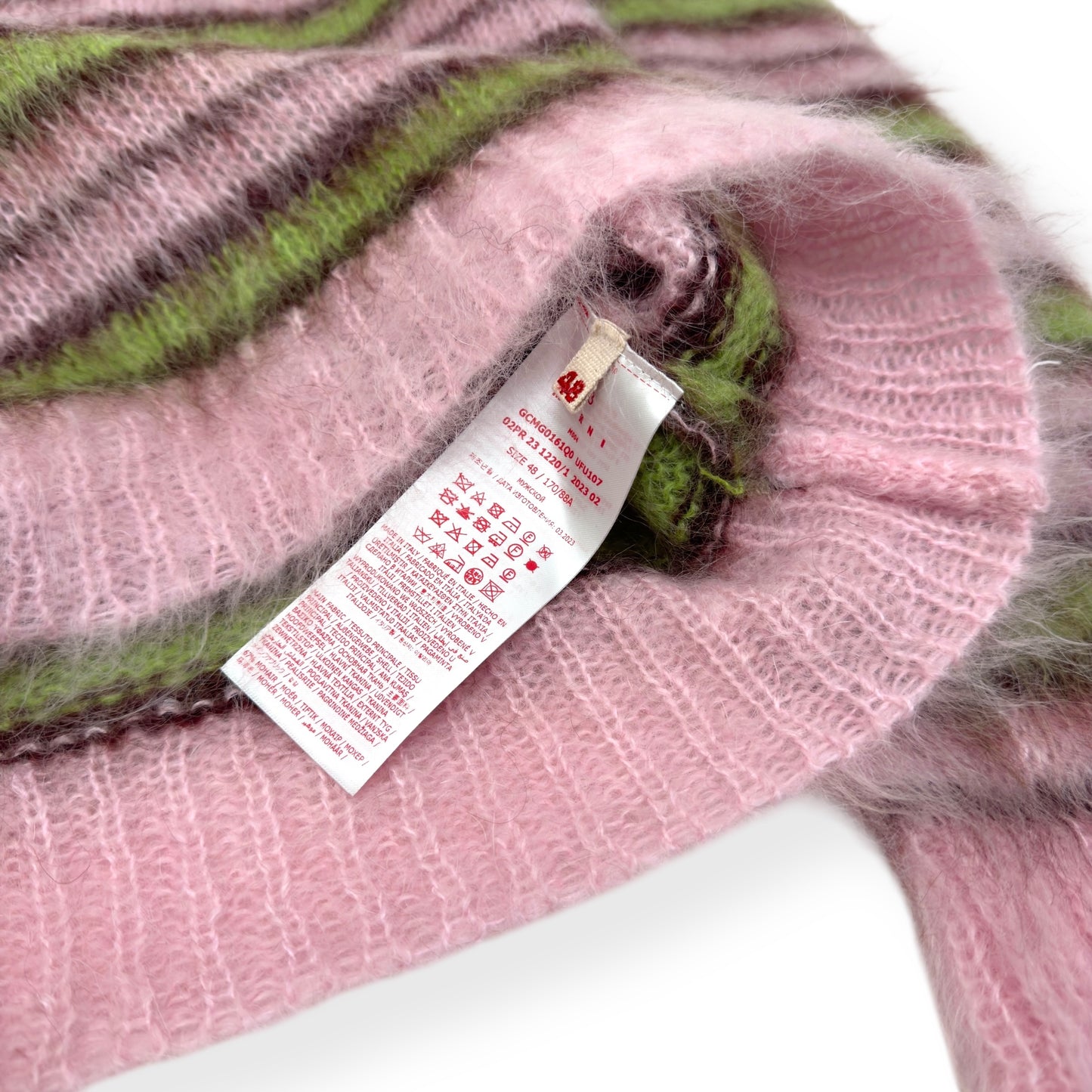 MARNI MOHAIR LONG-SLEEVE CREWNECK STRIPED SWEATER PINK / GREEN 48 / M