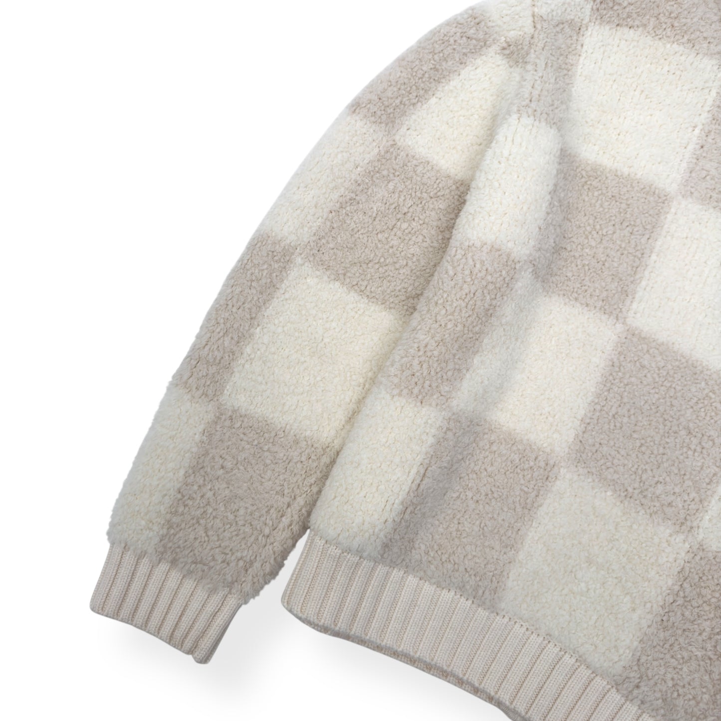 CASABLANCA CHECKED BOUCLÉ WOOL-BLEND ZIP UP JACKET CREAM M