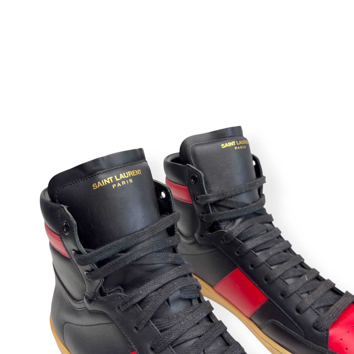 SAINT LAURENT SL-10 HIGH TOP LEATHER SNEAKER RED / BLACK UK9
