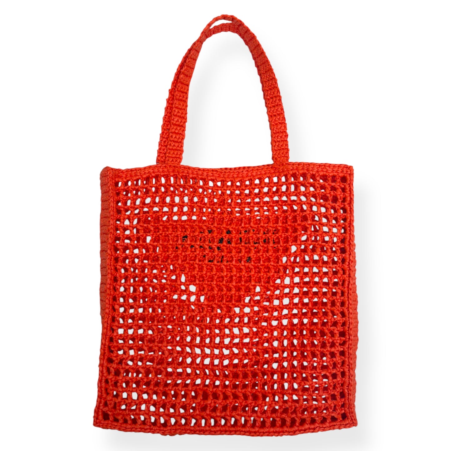 PRADA TRIANGLE-LOGO CROCHET RAFFIA TOTE BAG ORANGE / BLACK