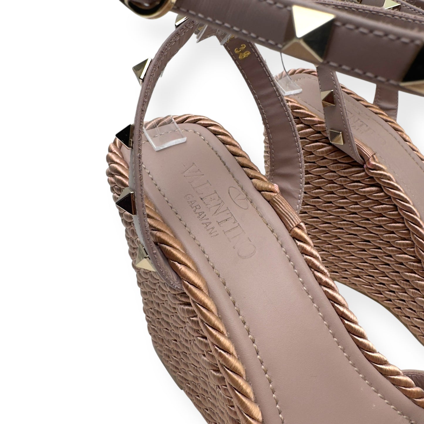 VALENTINO GARAVANI ROCKSTUD LEATHER ESPADRILLE NEUTRAL / PINK 38 / UK5