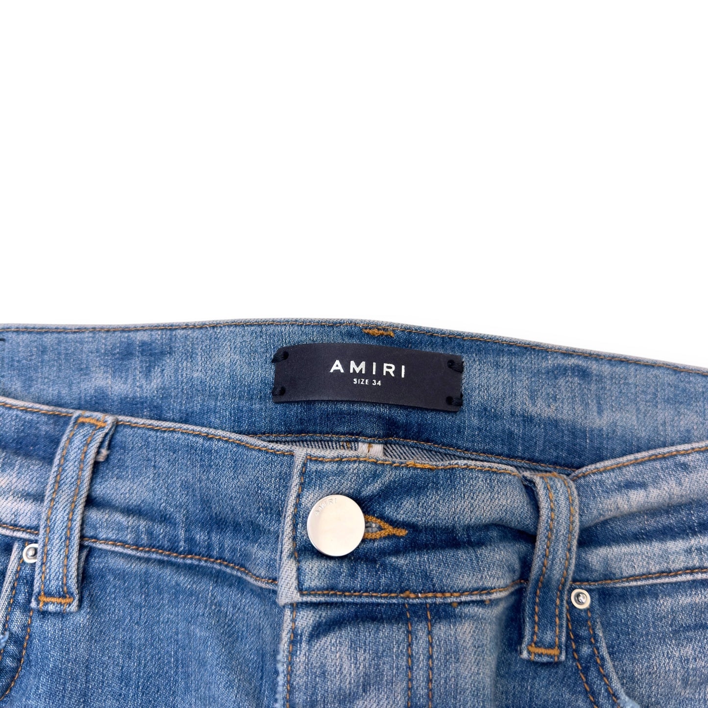 AMIRI LOGO APPLIQUE SKINNY DENIM JEANS INDIGO W34”