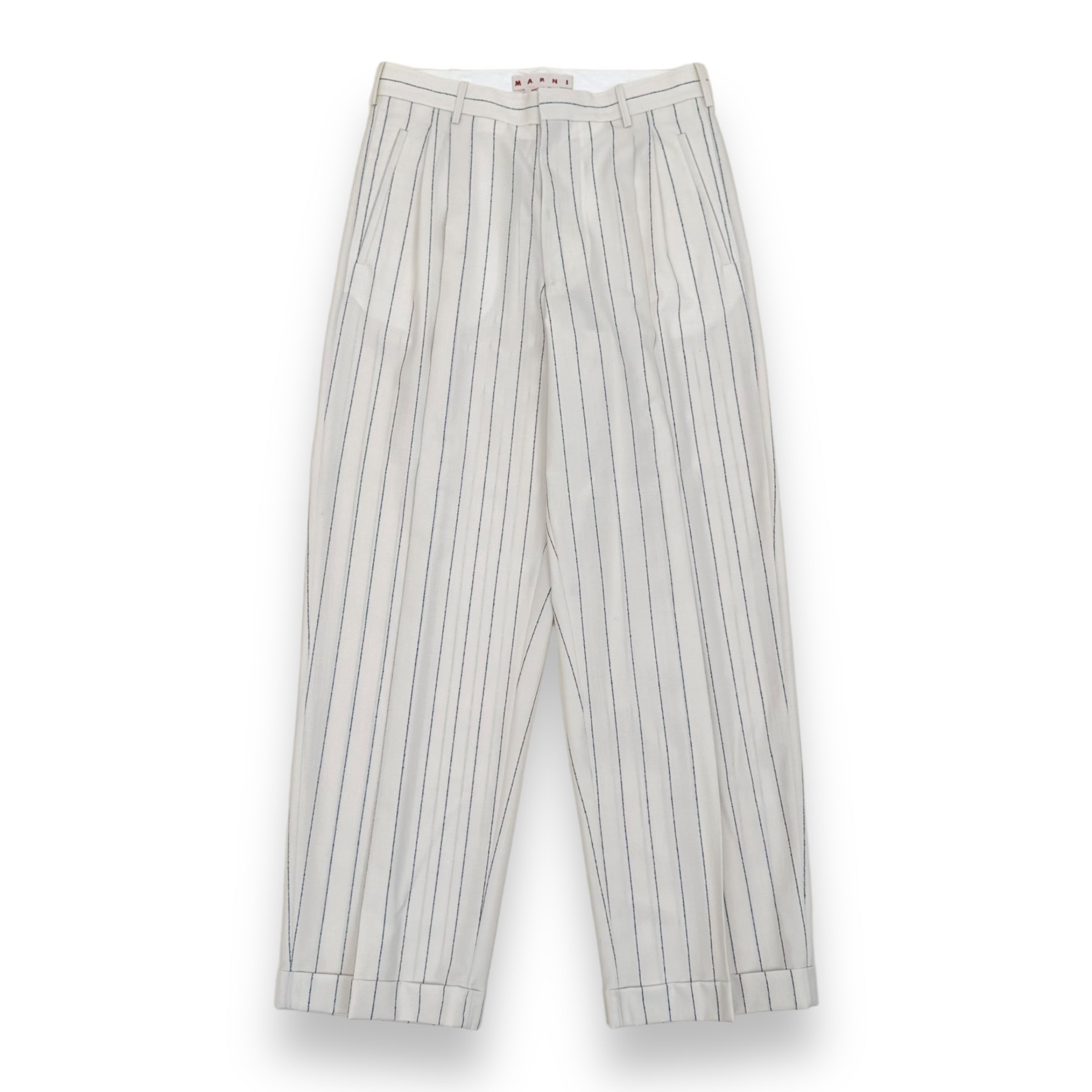 MARNI PINSTRIPE TAILORED TROUSERS NATURAL / BLUE L