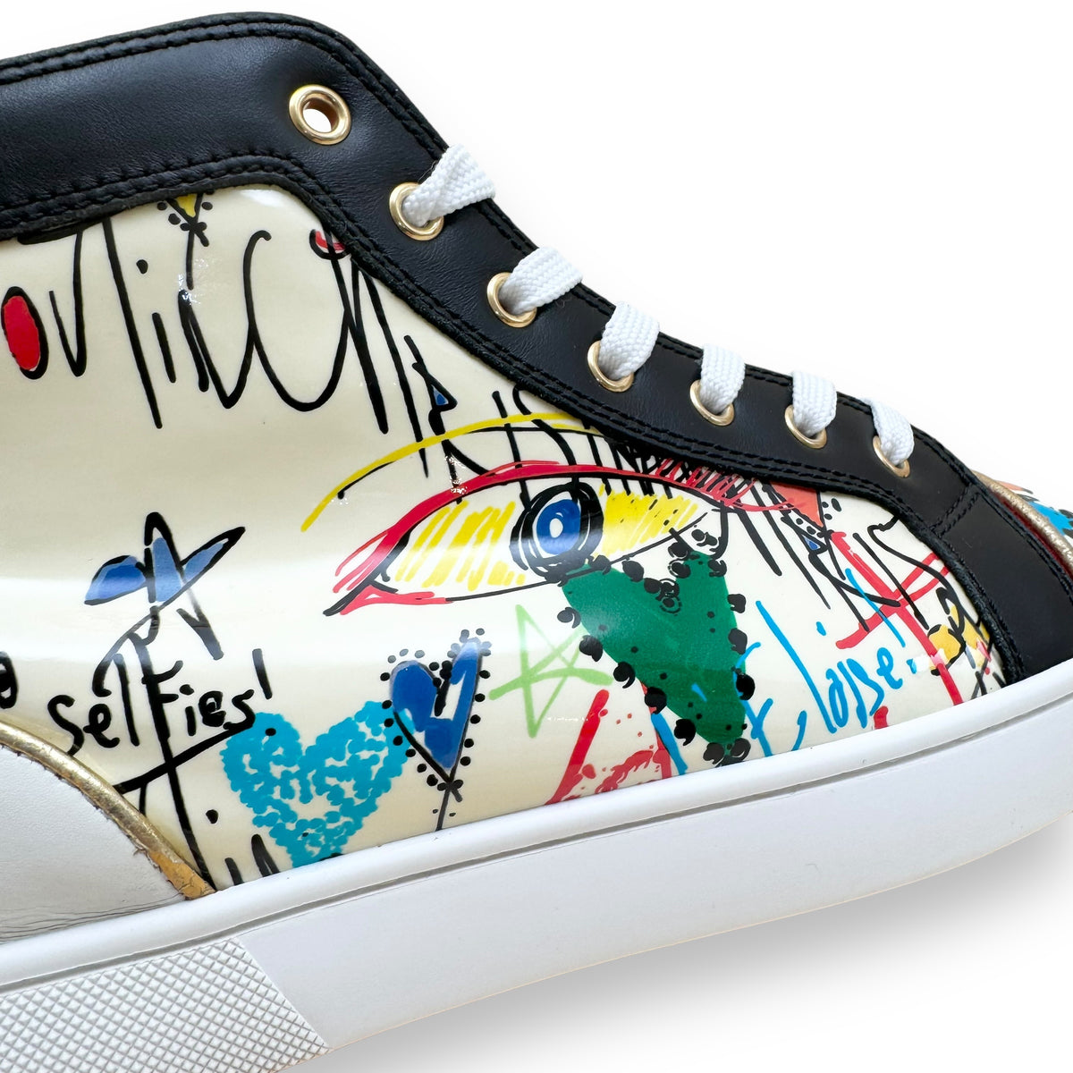 CHRISTIAN LOUBOUTIN GRAFFITI LOUIS HIGH TOP PATENT LEATHER SNEAKER UK8