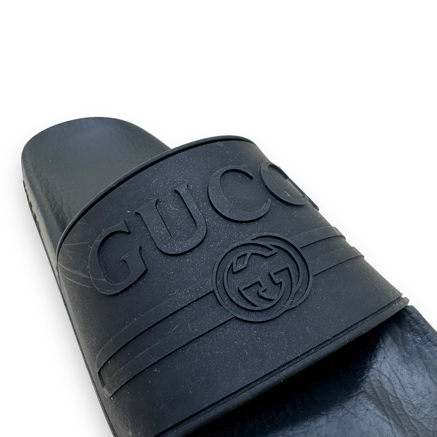 GUCCI RUBBER TRADEMARK LOGO SLIDES BLACK UK5