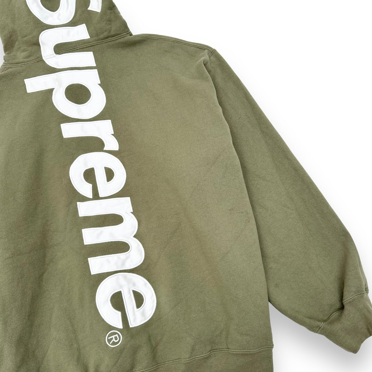 SUPREME SATIN APPLIQUÉ HOODIE OLIVE L