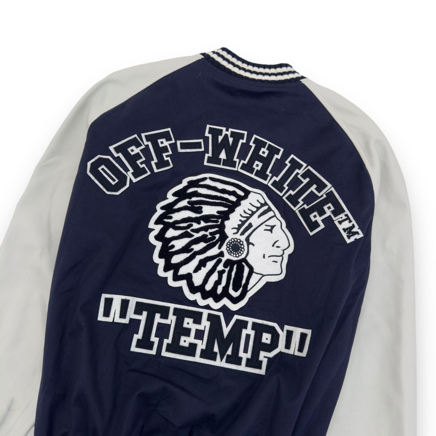 OFF-WHITE PATCH VARSITY LEATHER / COTTON JACKET BLUE / WHITE XL