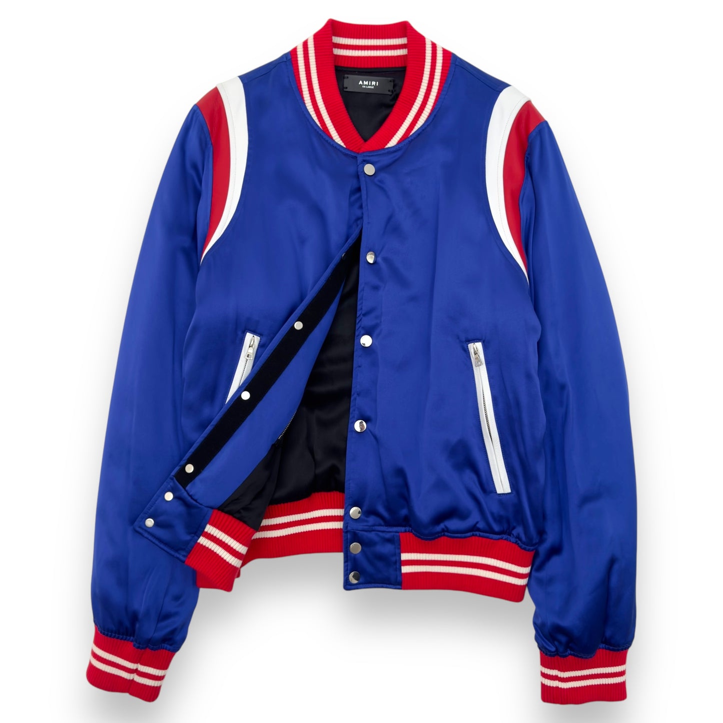 AMIRI SILK BASEBALL VARSITY JACKET BLUE / RED / WHITE XXL