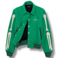 AMIRI LOGO-EMBOIDERED APPLIQUÉD BONE WOOL JACKET GREEN / WHITE 50 / L